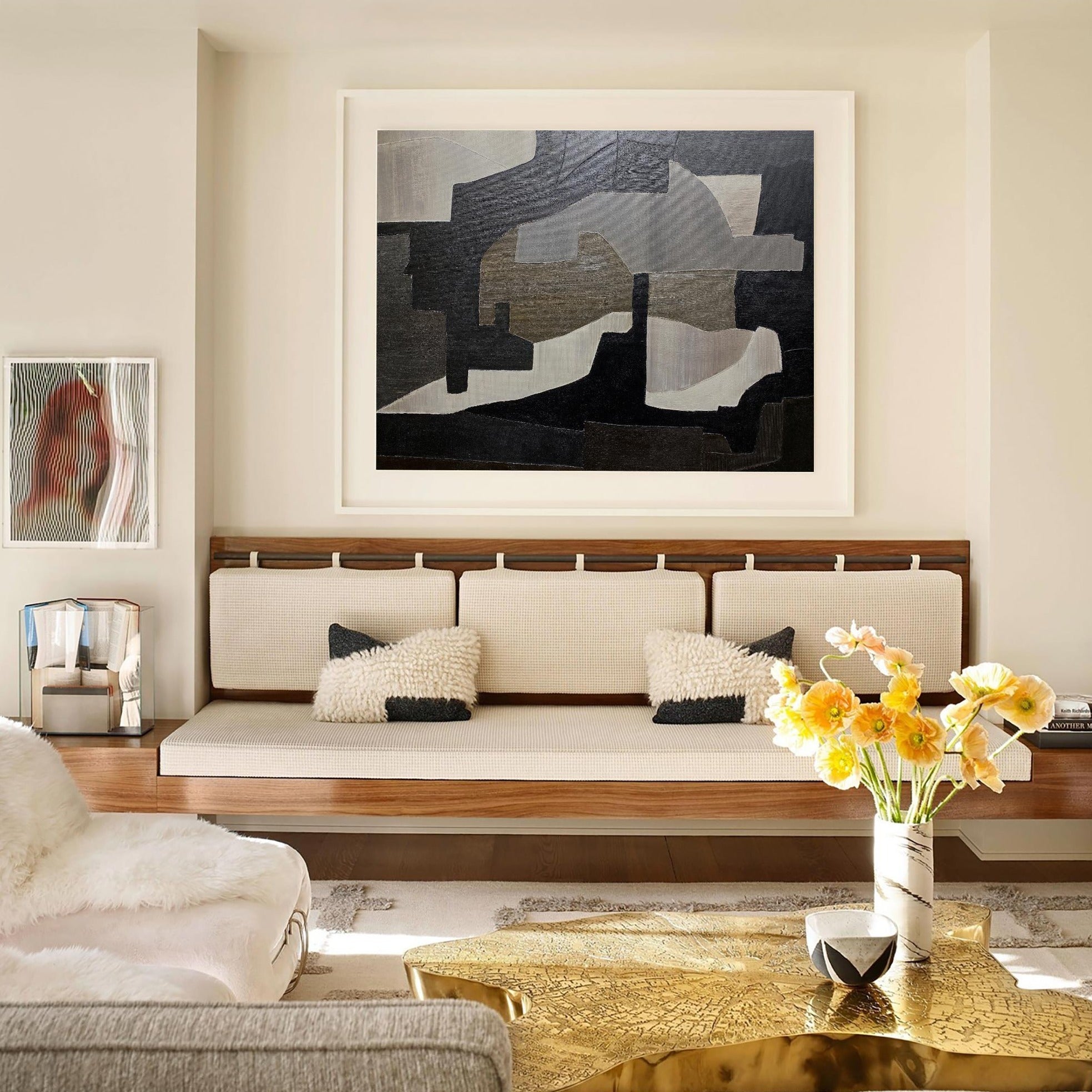 Minimalist Black White Grey Geometric Abstract Painting