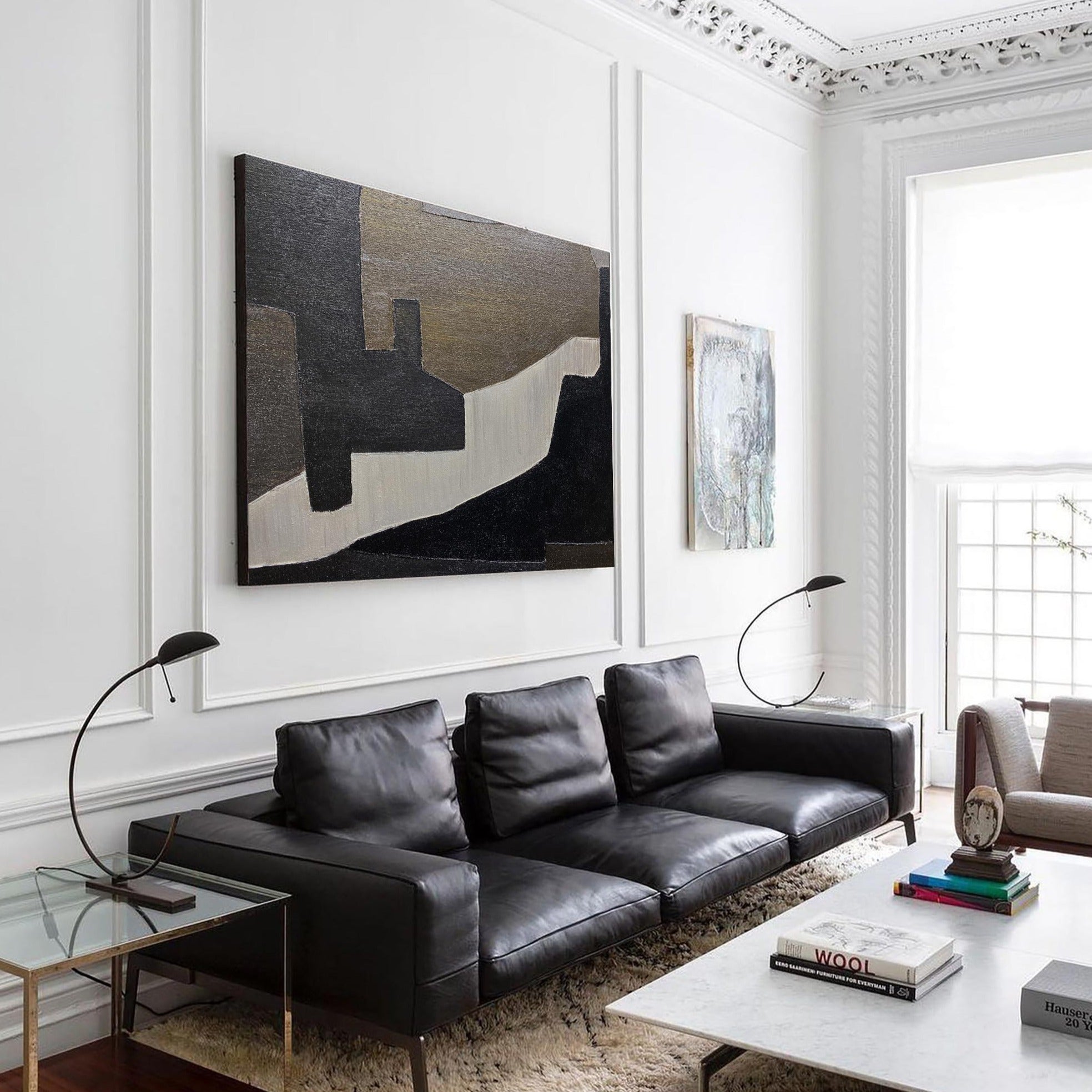 Contemporary Minimalist Black White Geometric Abstract Painting
