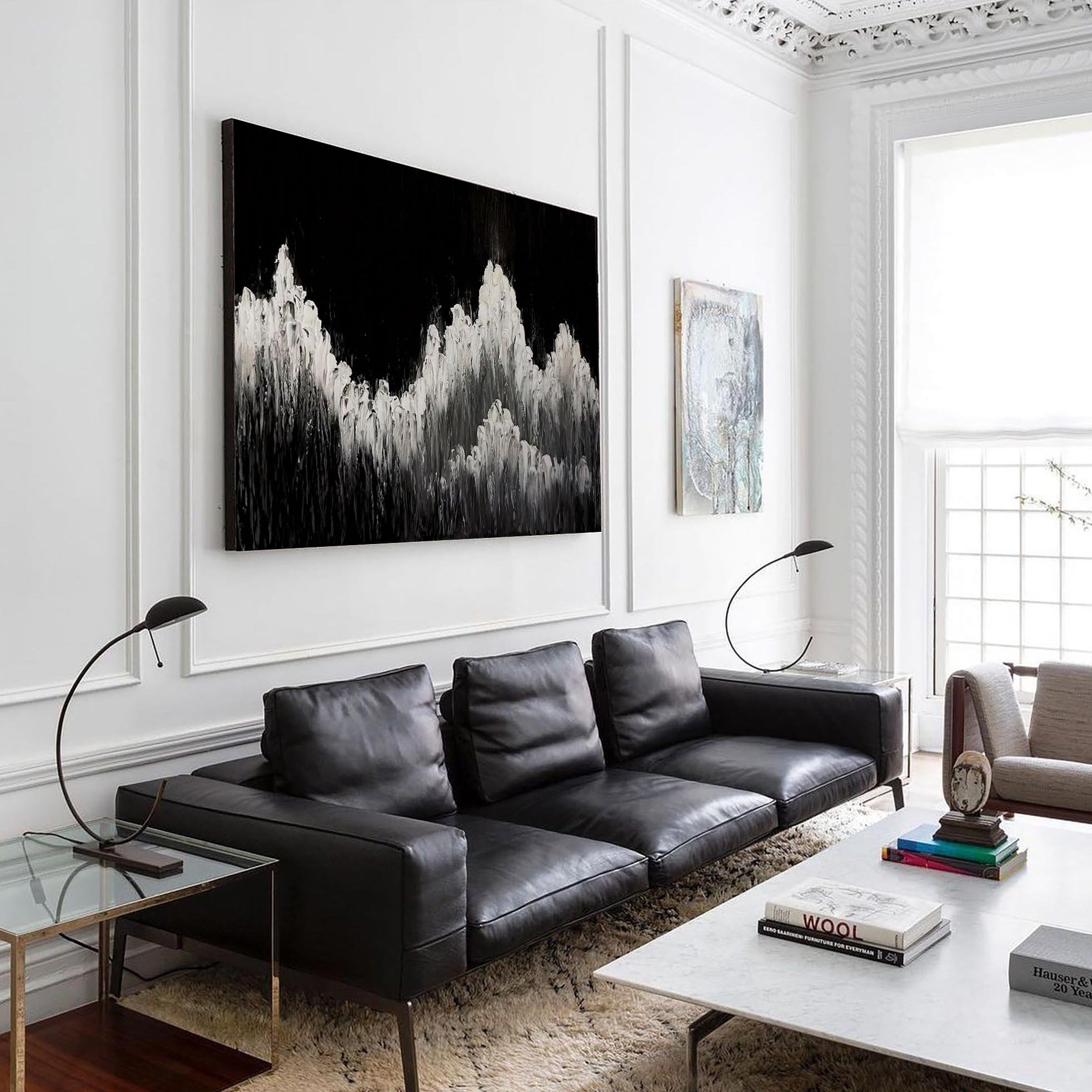 Abstract Black White Mountain Landscape Painting