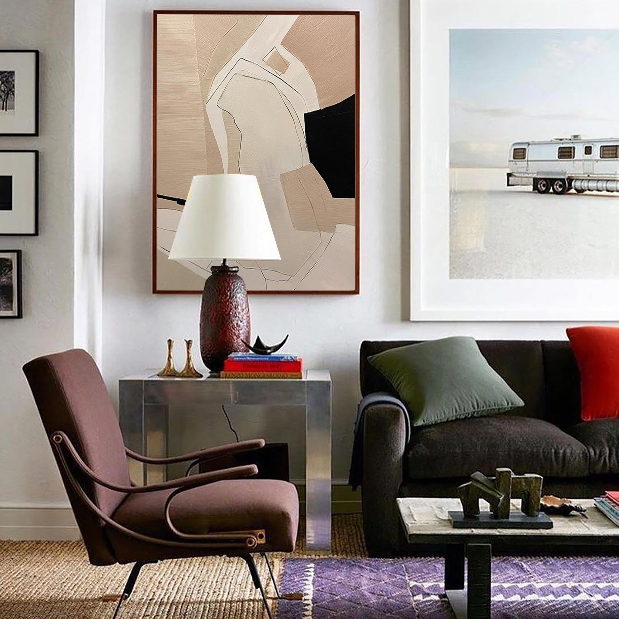Beige‑Black‑Cream Vertical Geometric‑Splice Impasto‑Textured Artwork