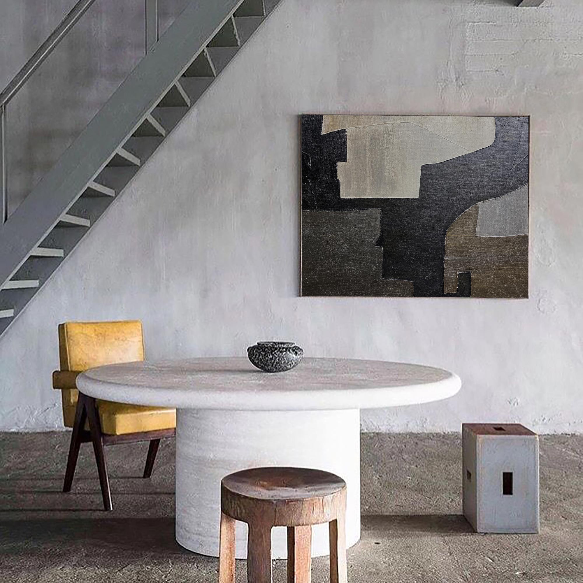 Minimalist Black Beige Geometric Abstract Painting