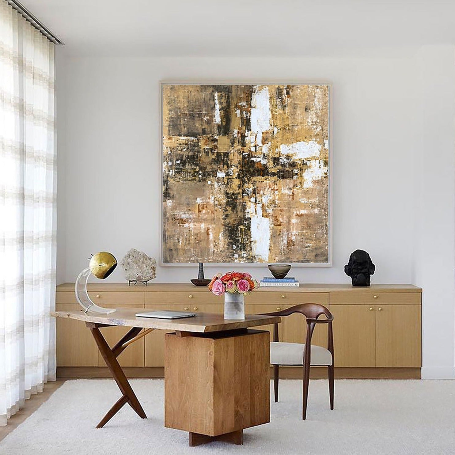 Abstract Gold Brown White Textured Layer Painting