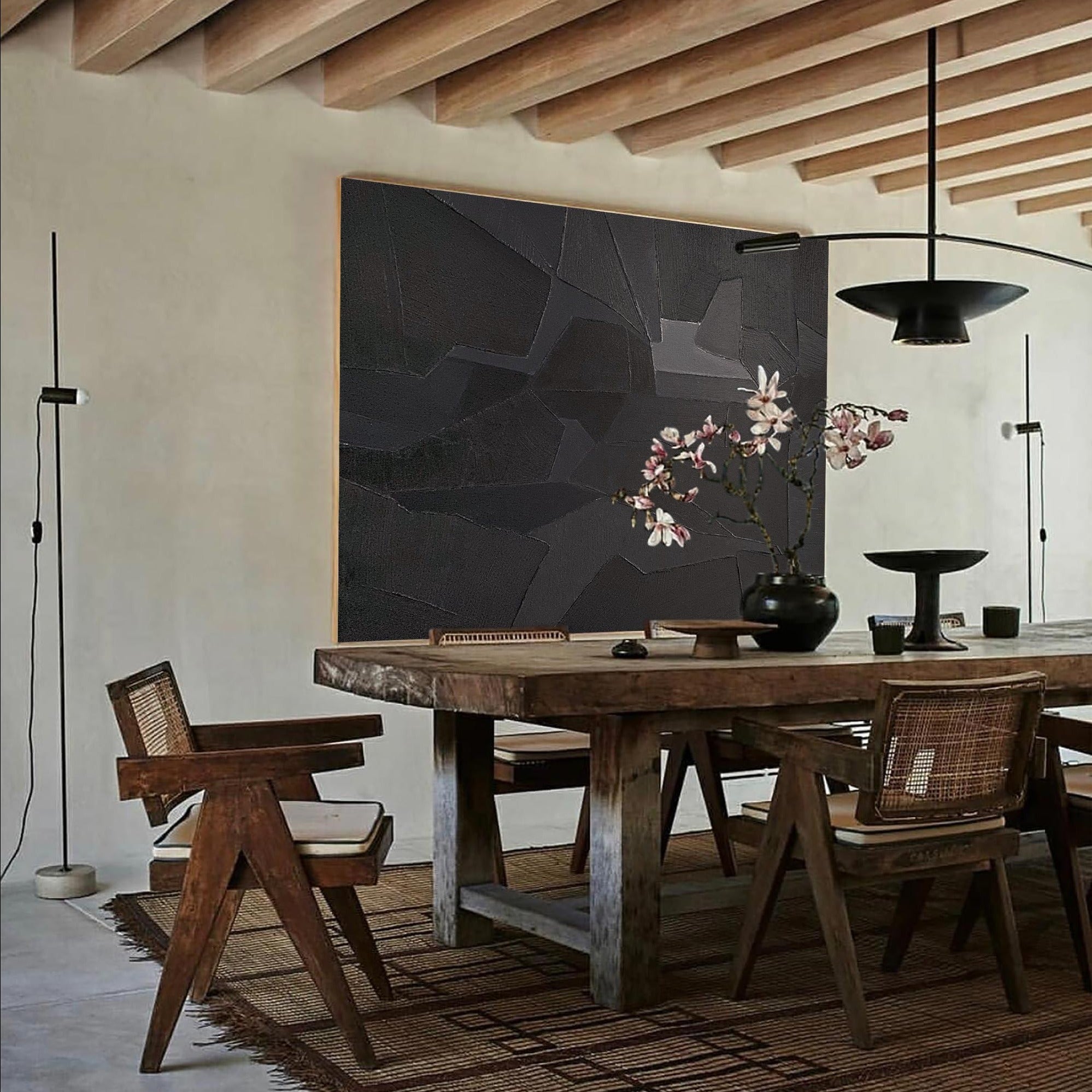 Dark Geometric Abstract Canvas Painting