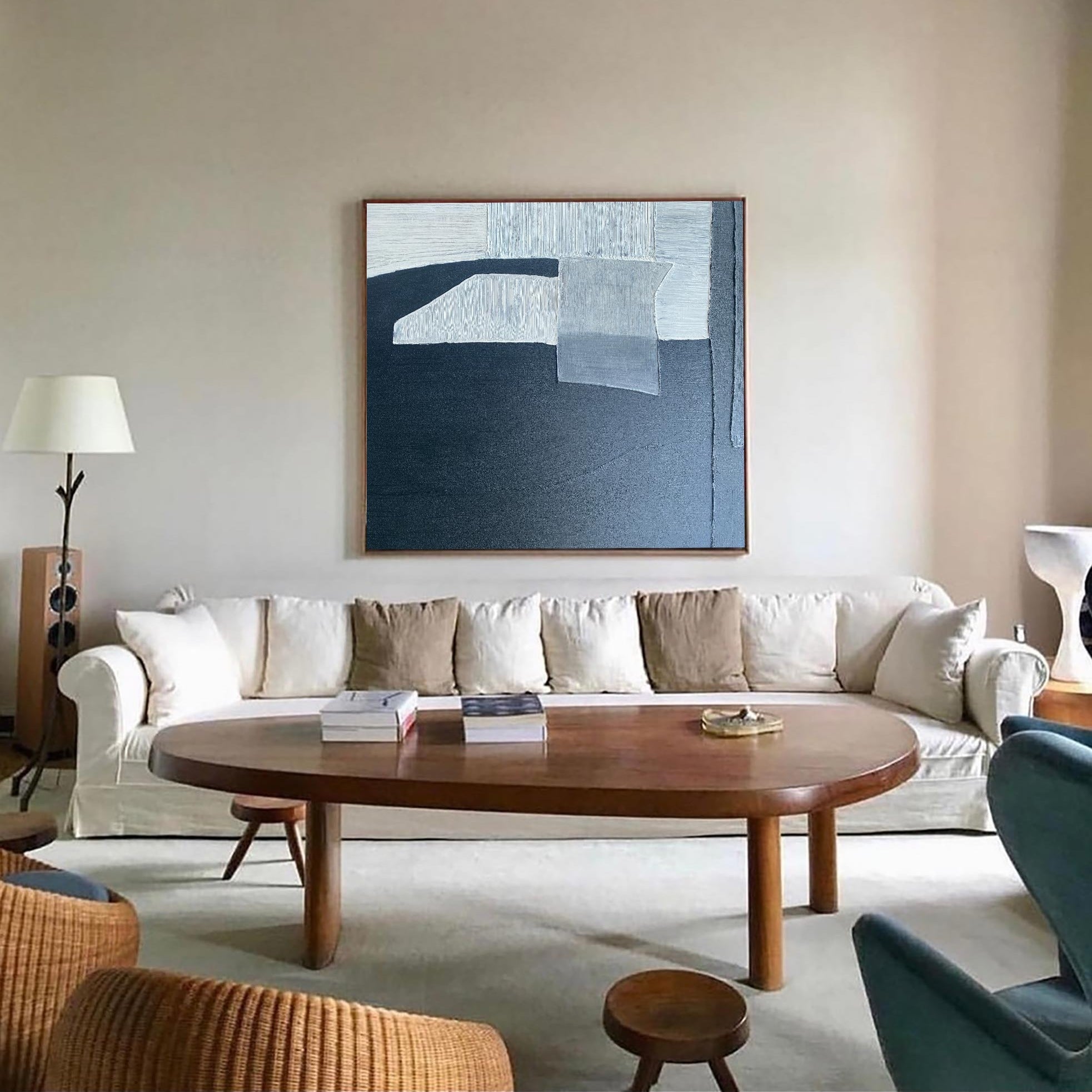 Minimalist Blue White Geometric Abstract Paintin