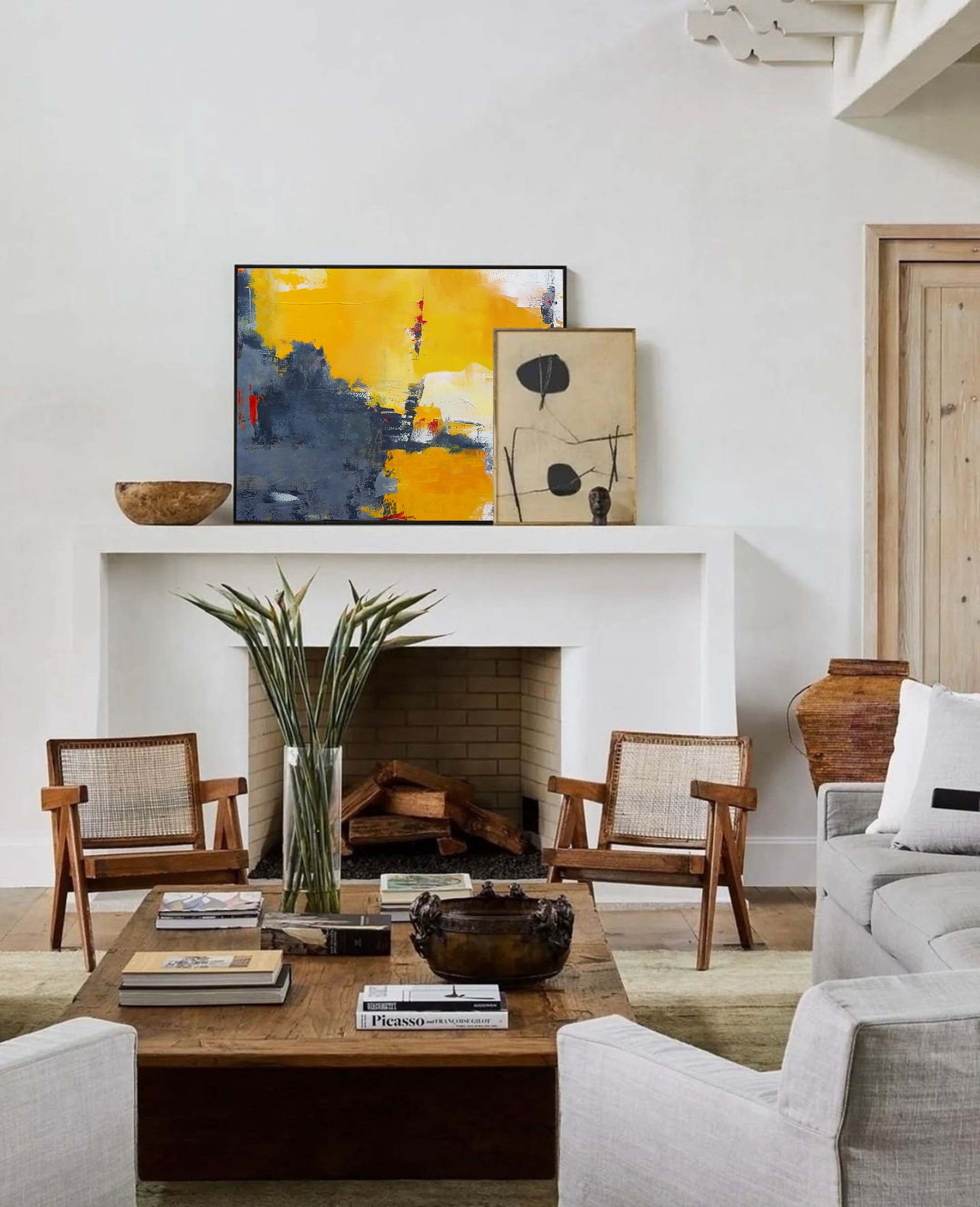 Striking Red Accent Modern Abstract Wall Art