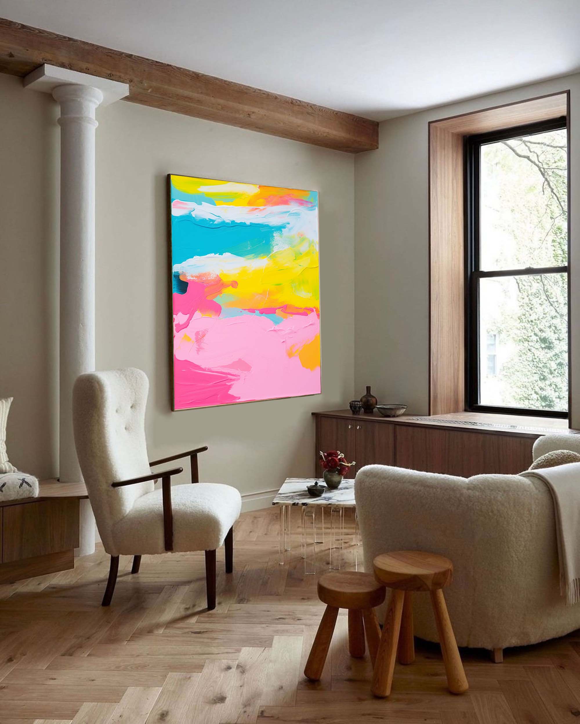 Wall Art Abstract Bold Color Tropical Design