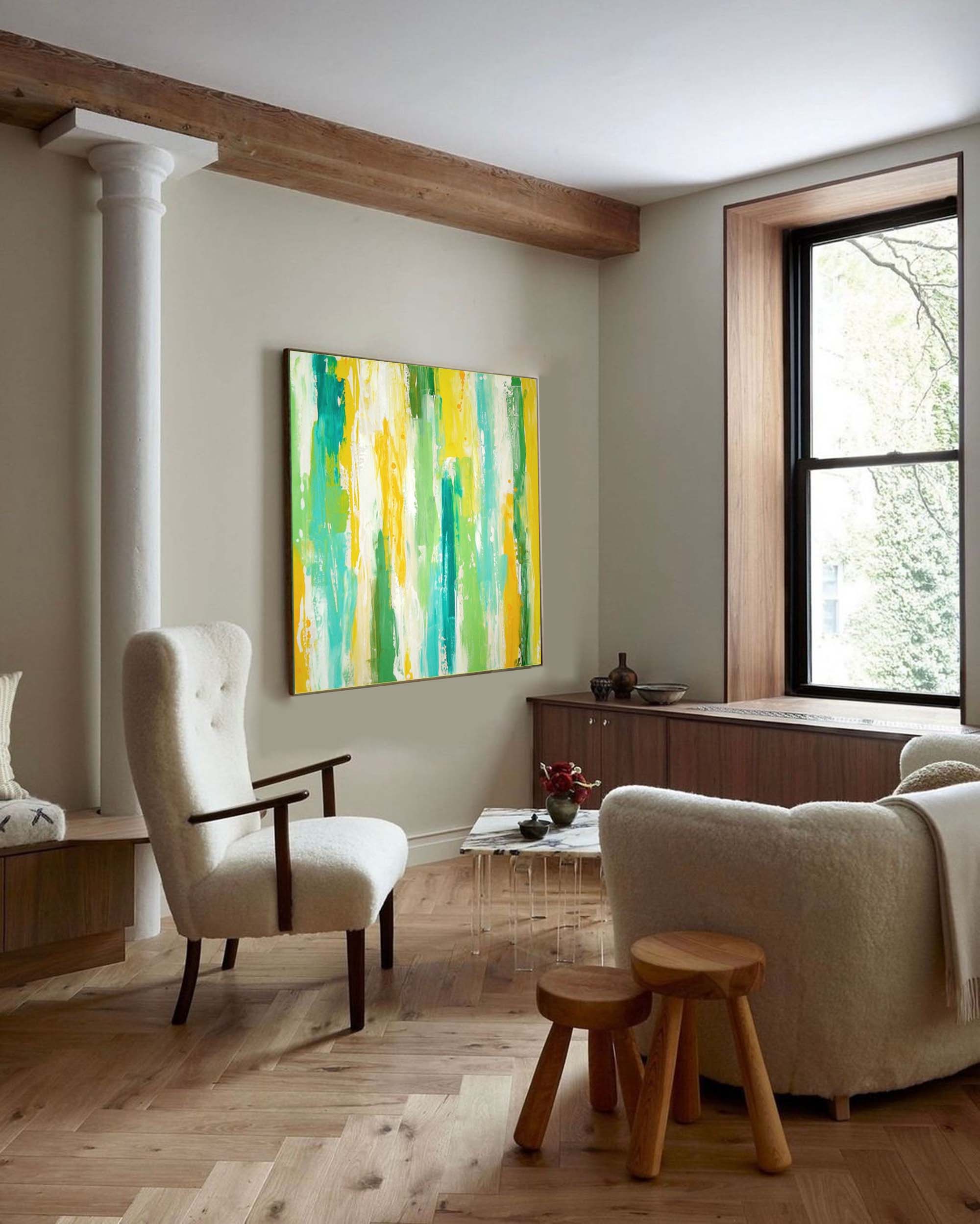 Cheerful Multigreen Vertical Textured Wall Art
