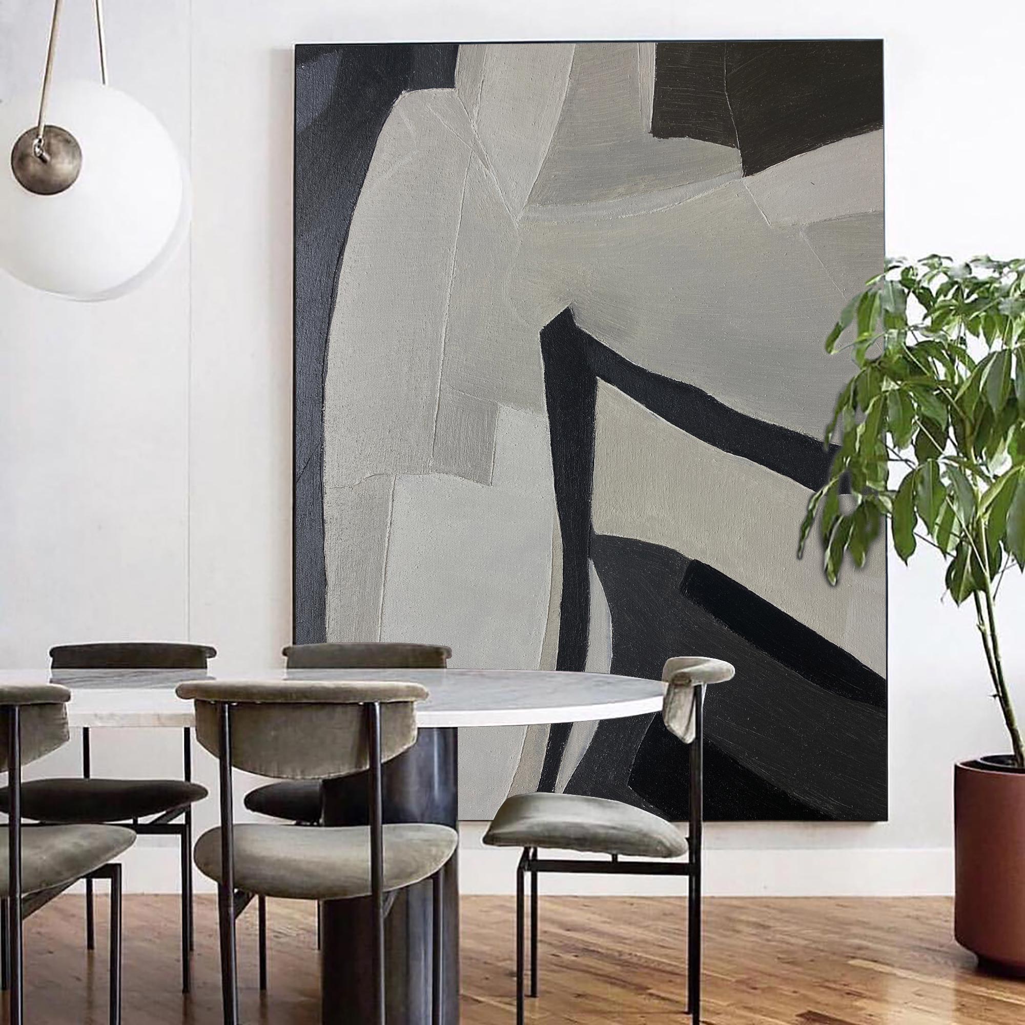 Black‑Grey‑Off‑White Vertical Curved‑Block Textured Artwork