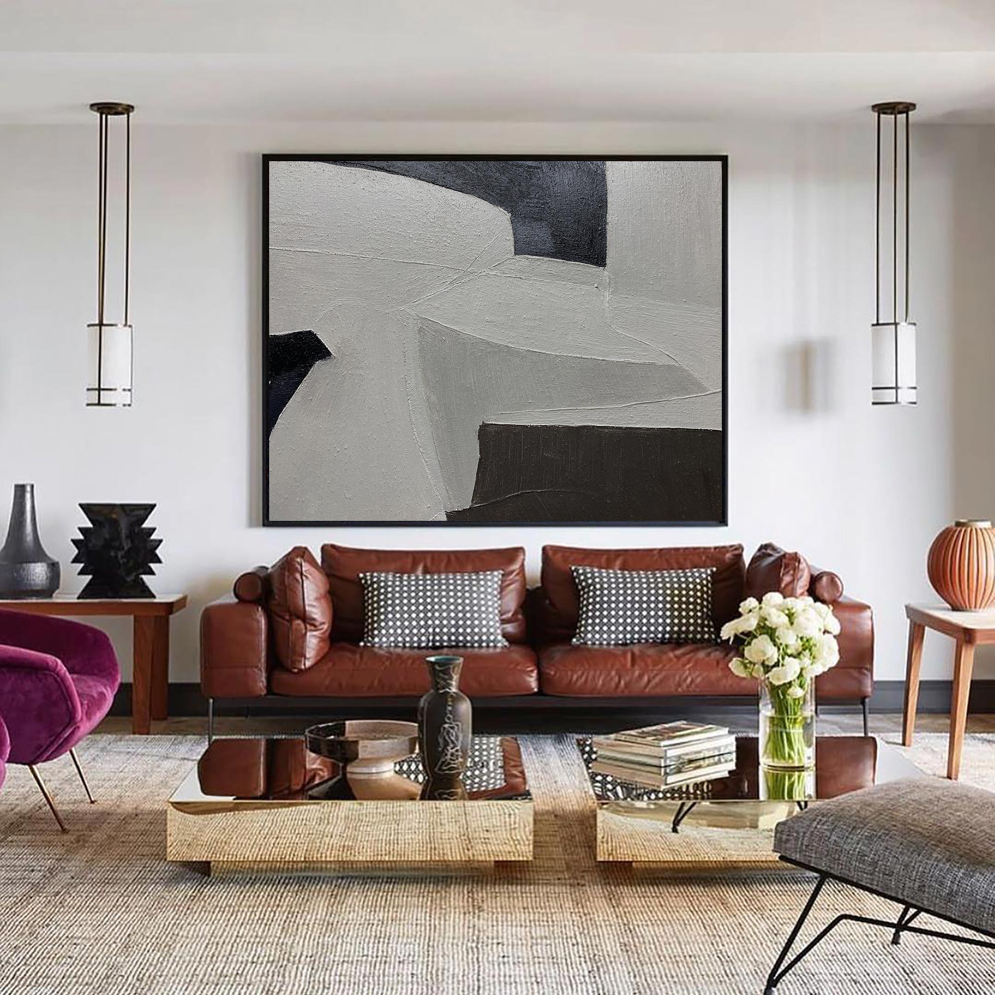 Black And Grey Abstract Painting ABAH63 - Neutralighting