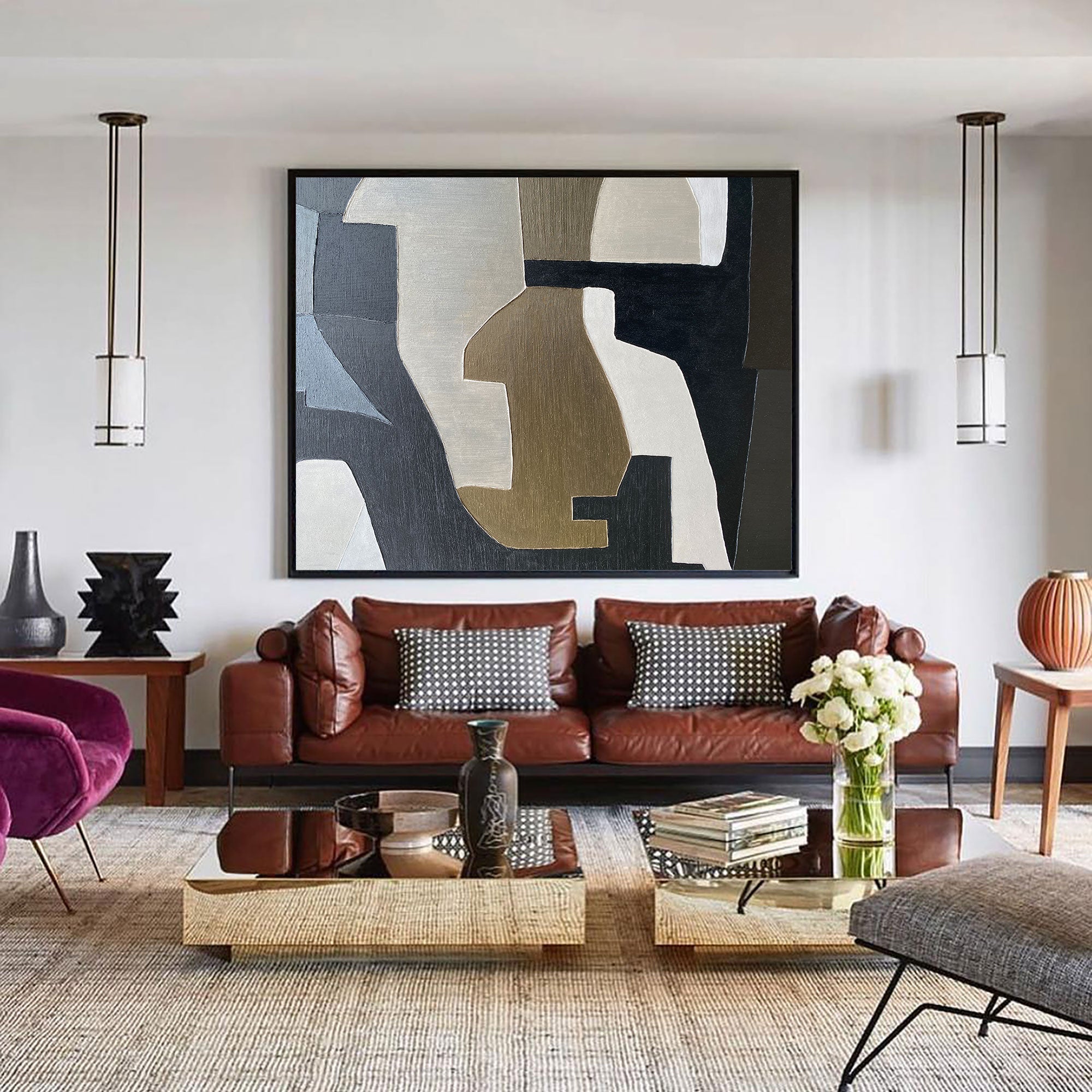 Black And Brown Abstract Painting ABAH74 - Neutralighting