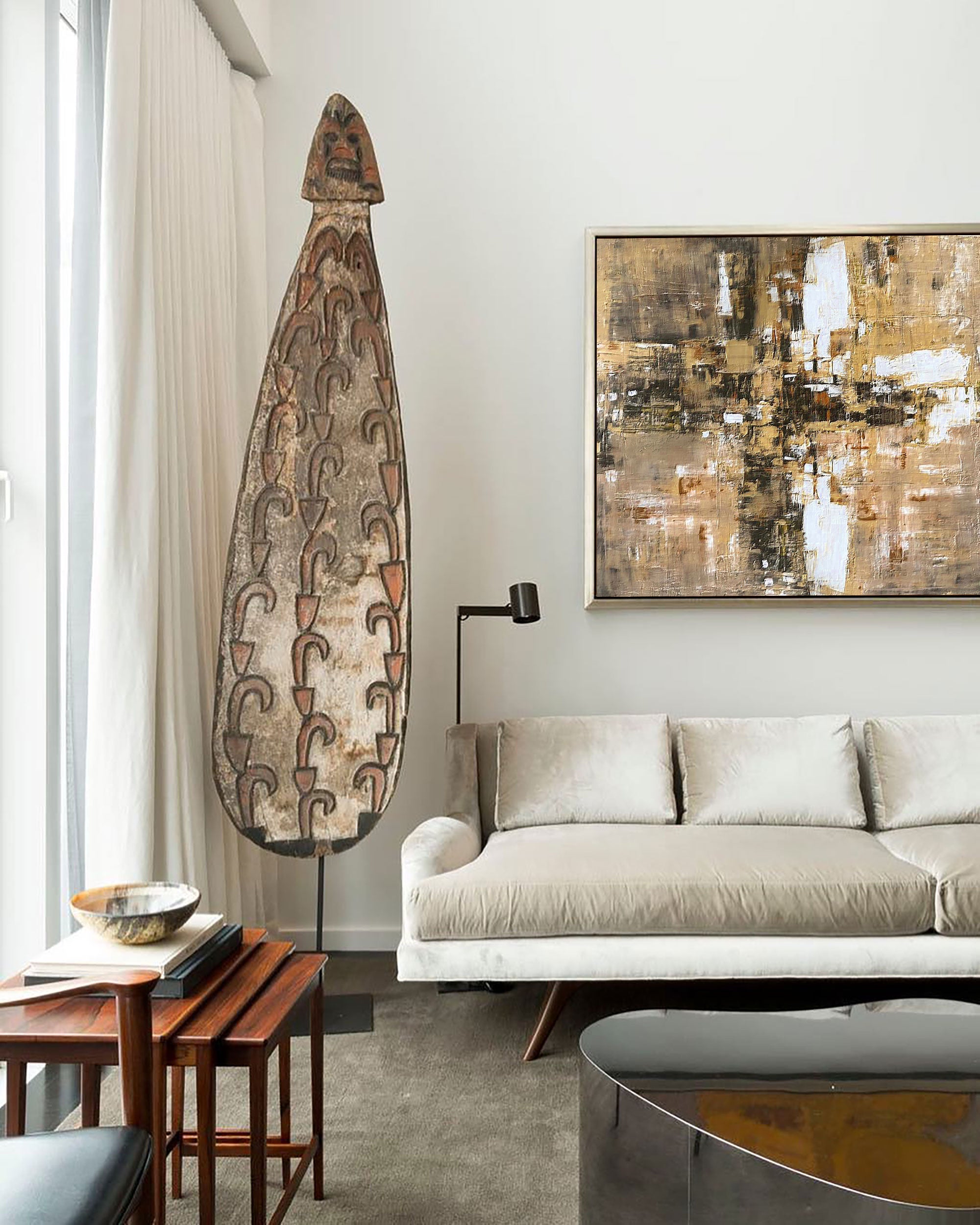 Abstract Gold Brown White Textured Layer Painting