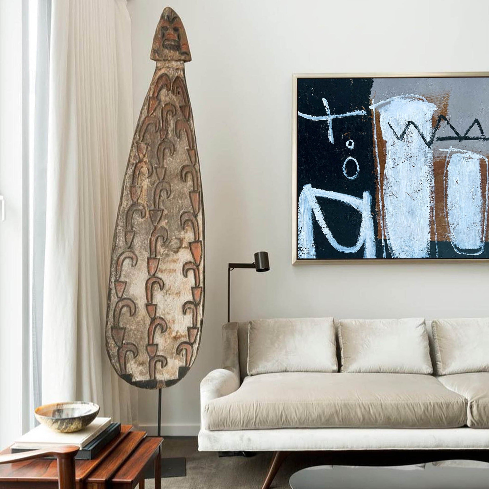 Black‑White‑Rust Square Primitive‑Mark Impasto‑Textured Artwork