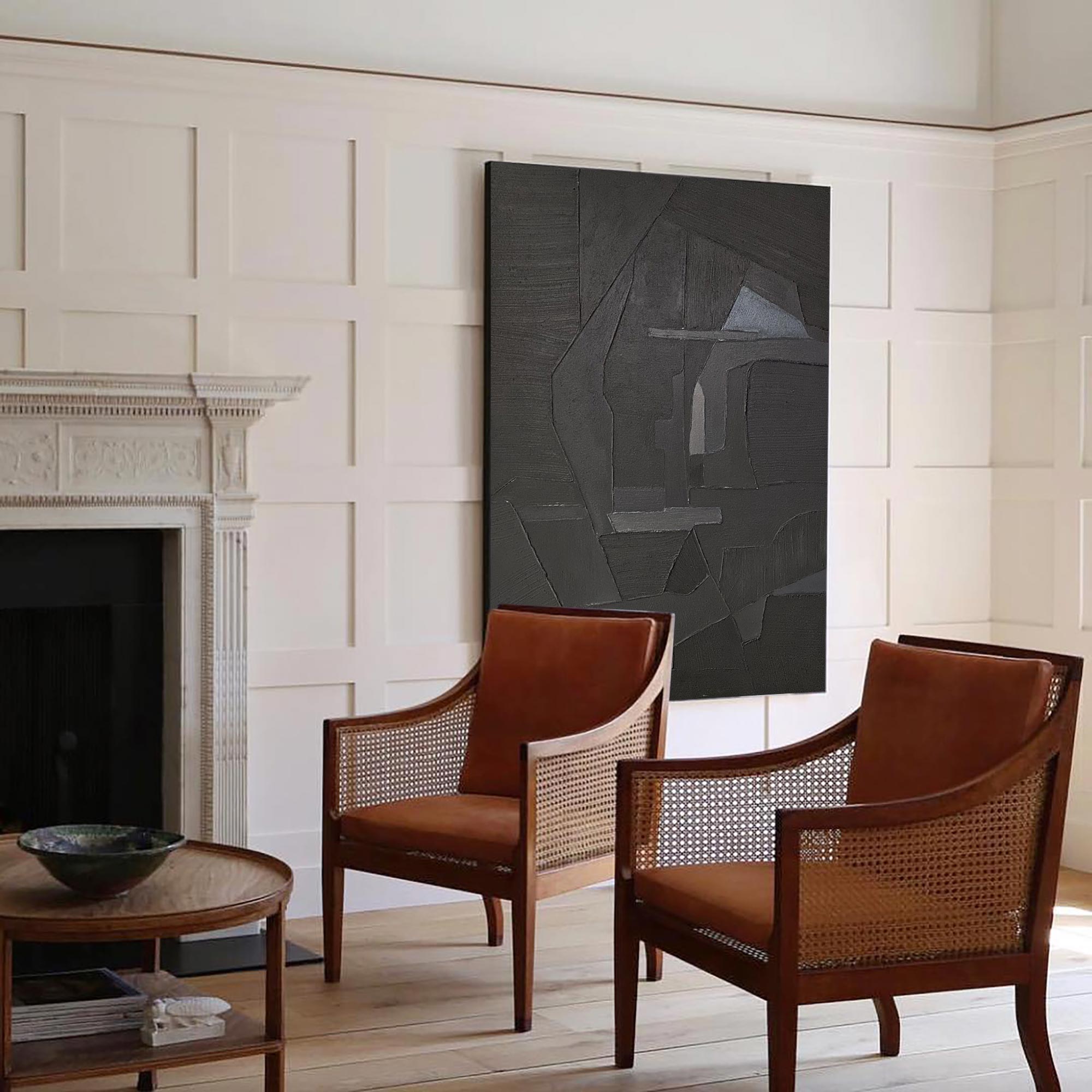 Dark‑Tone Fragmented Geometric Abstract Heavy Textured Artwork