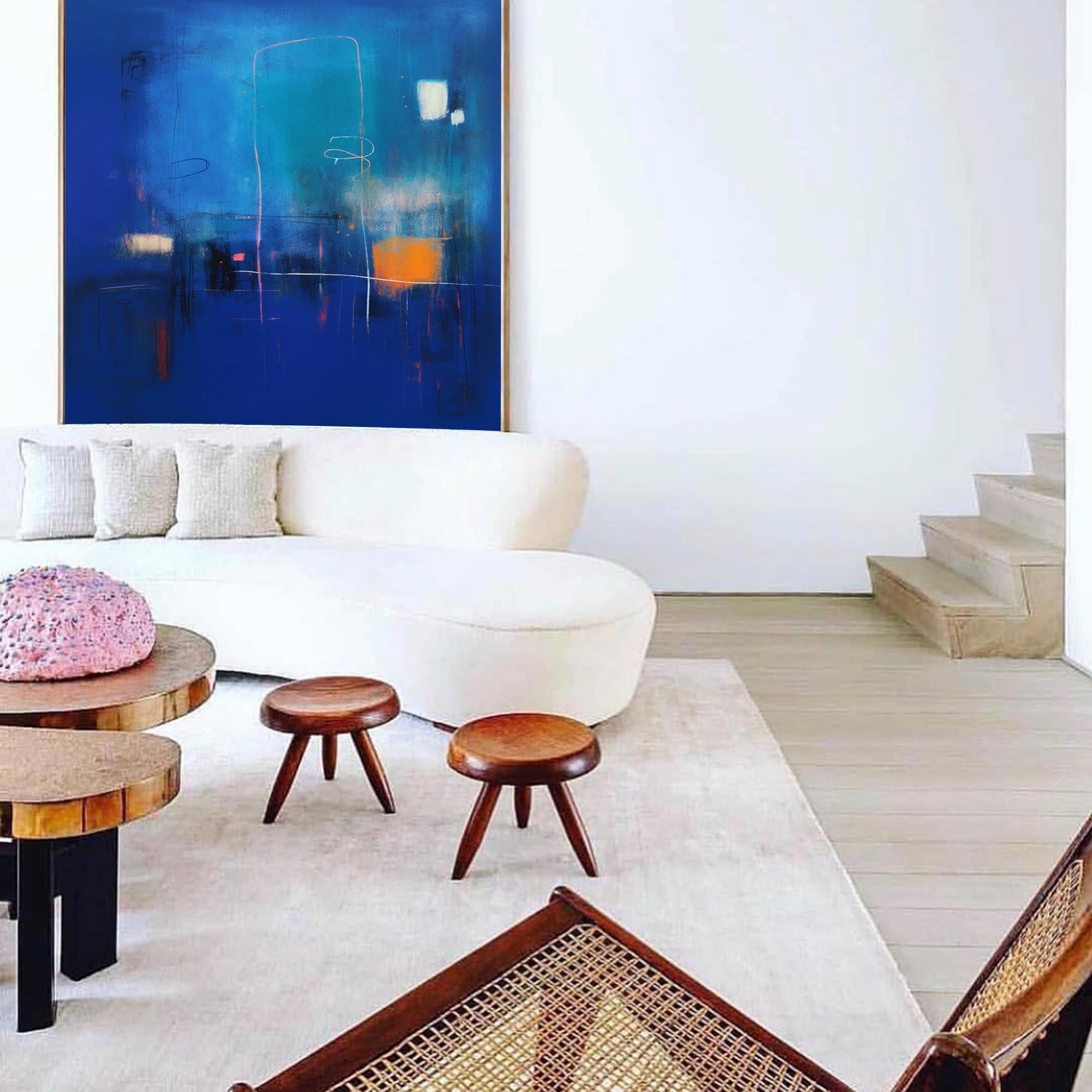 Modern Blue Abstract Canvas Oil Painting