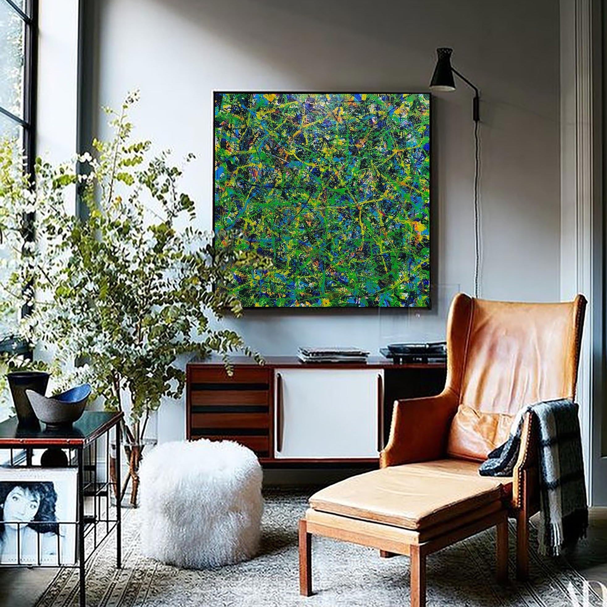 Abstract Green Blue Textured Square Canvas Art