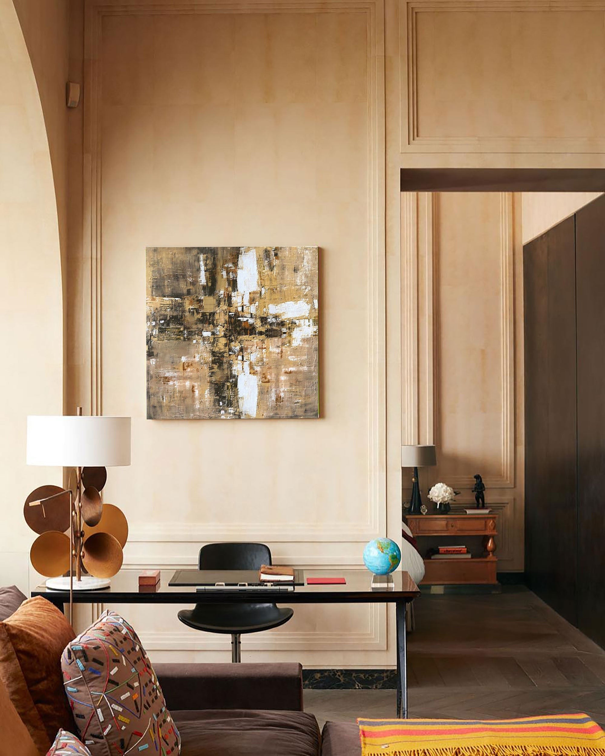 Abstract Gold Brown White Textured Layer Painting