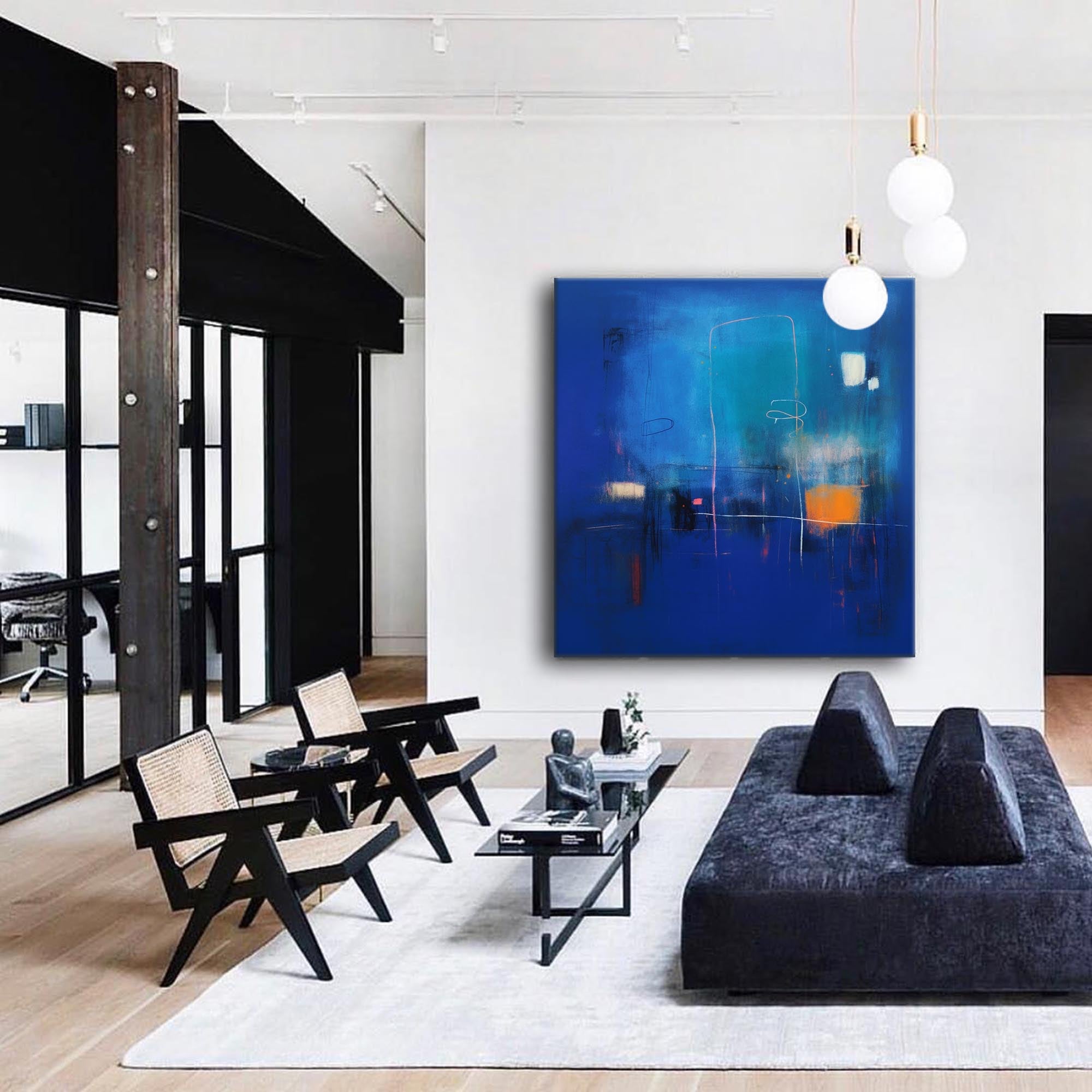 Modern Blue Abstract Canvas Oil Painting