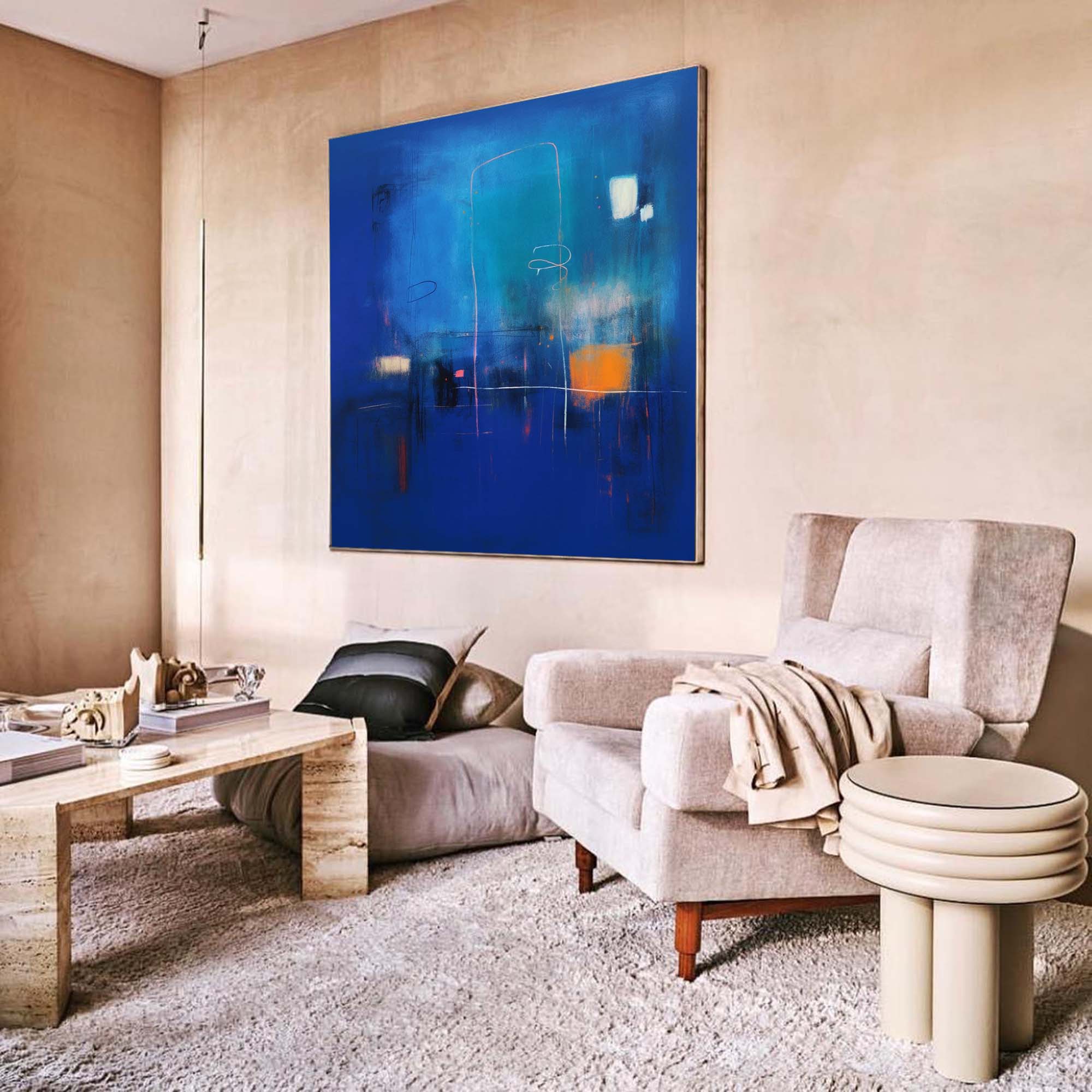Modern Blue Abstract Canvas Oil Painting
