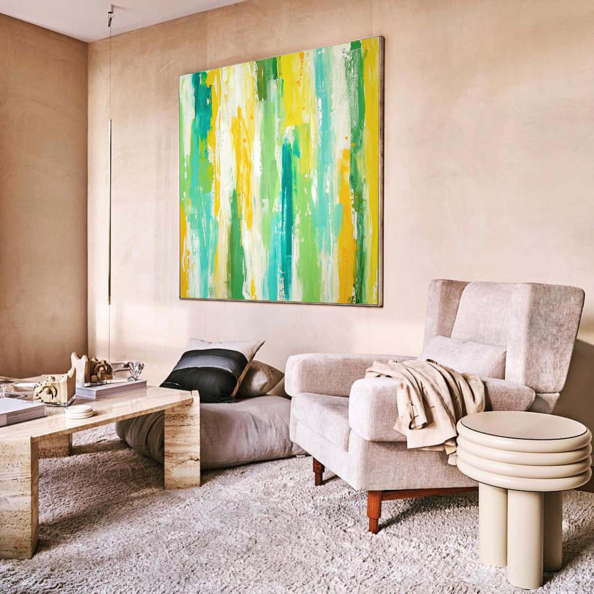 Cheerful Multigreen Vertical Textured Wall Art