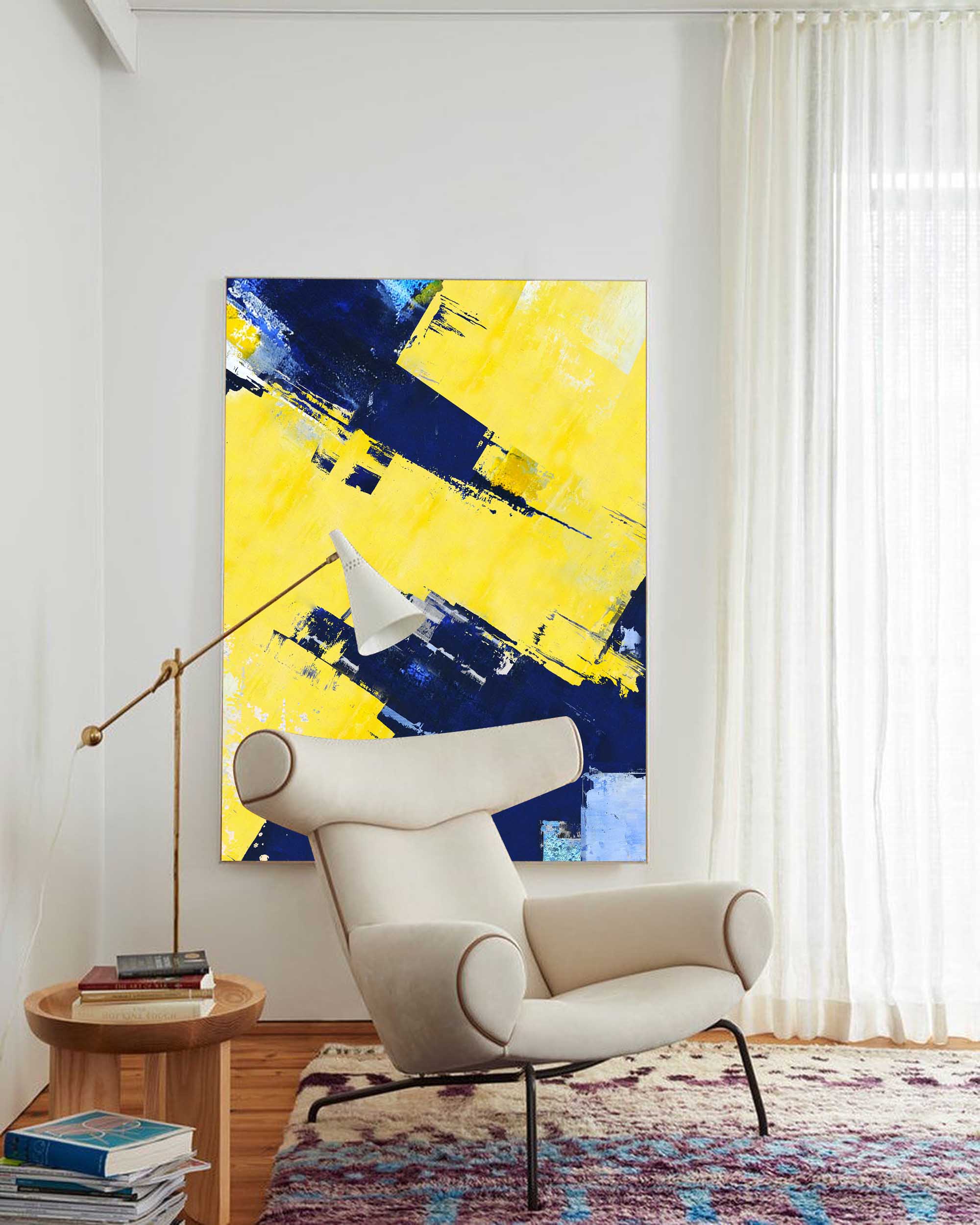 Yellow Navy Blue Abstract Wall Art
