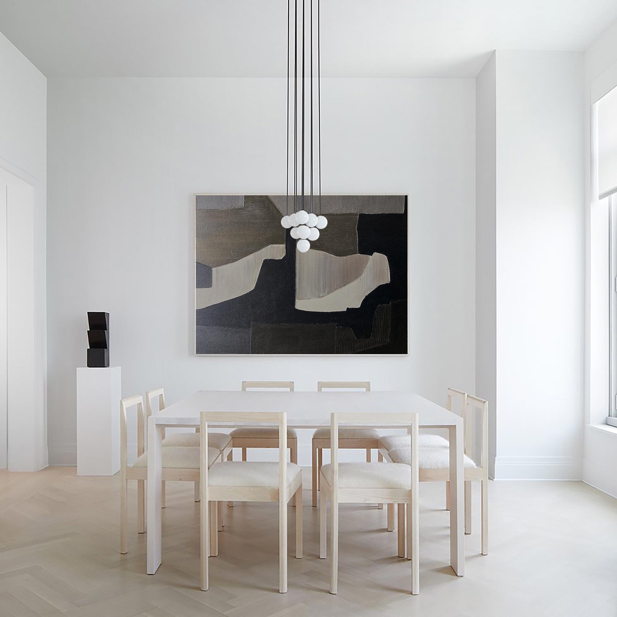 Contemporary Minimalist Black Beige Grey Abstract Geometric Painting