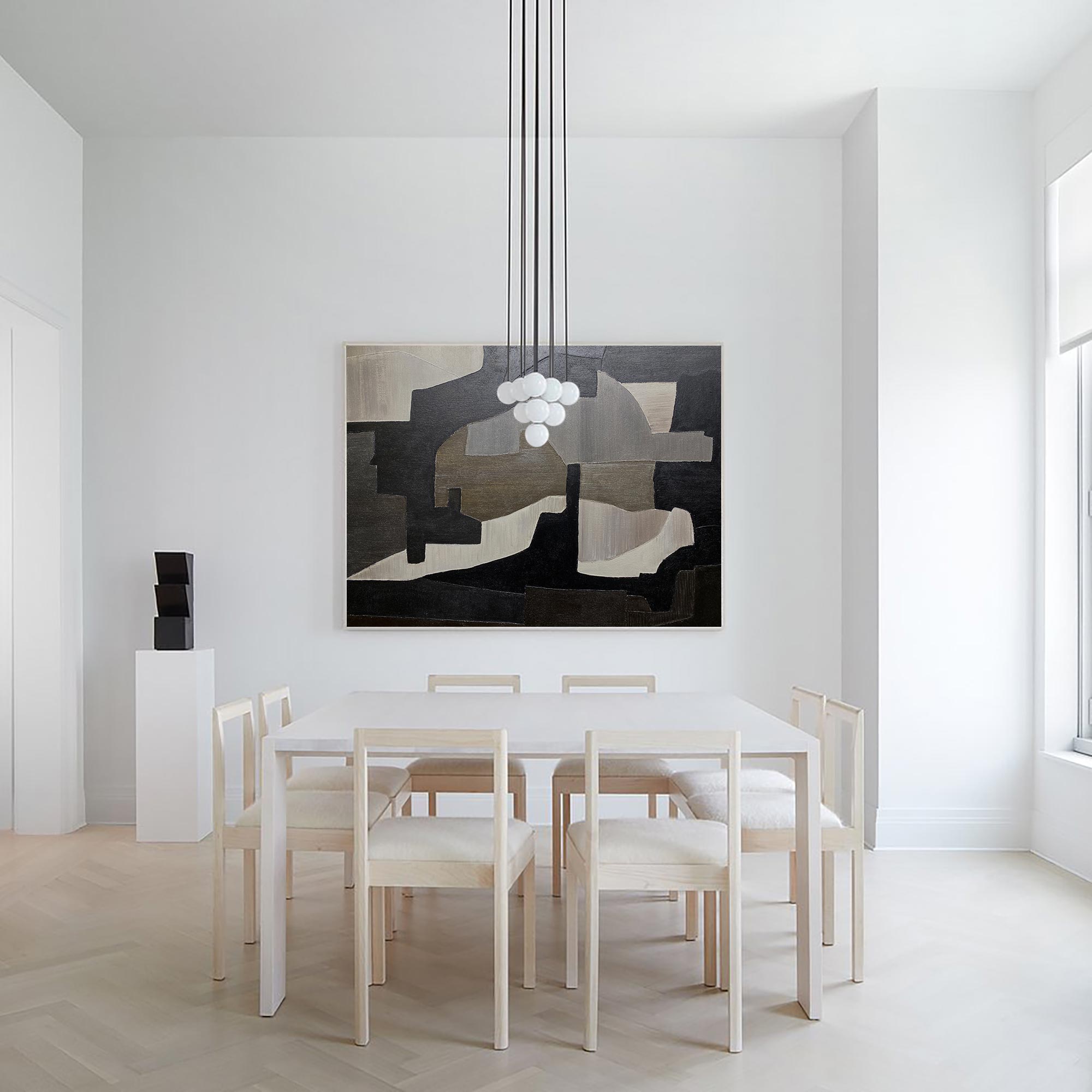 Minimalist Black White Grey Geometric Abstract Painting