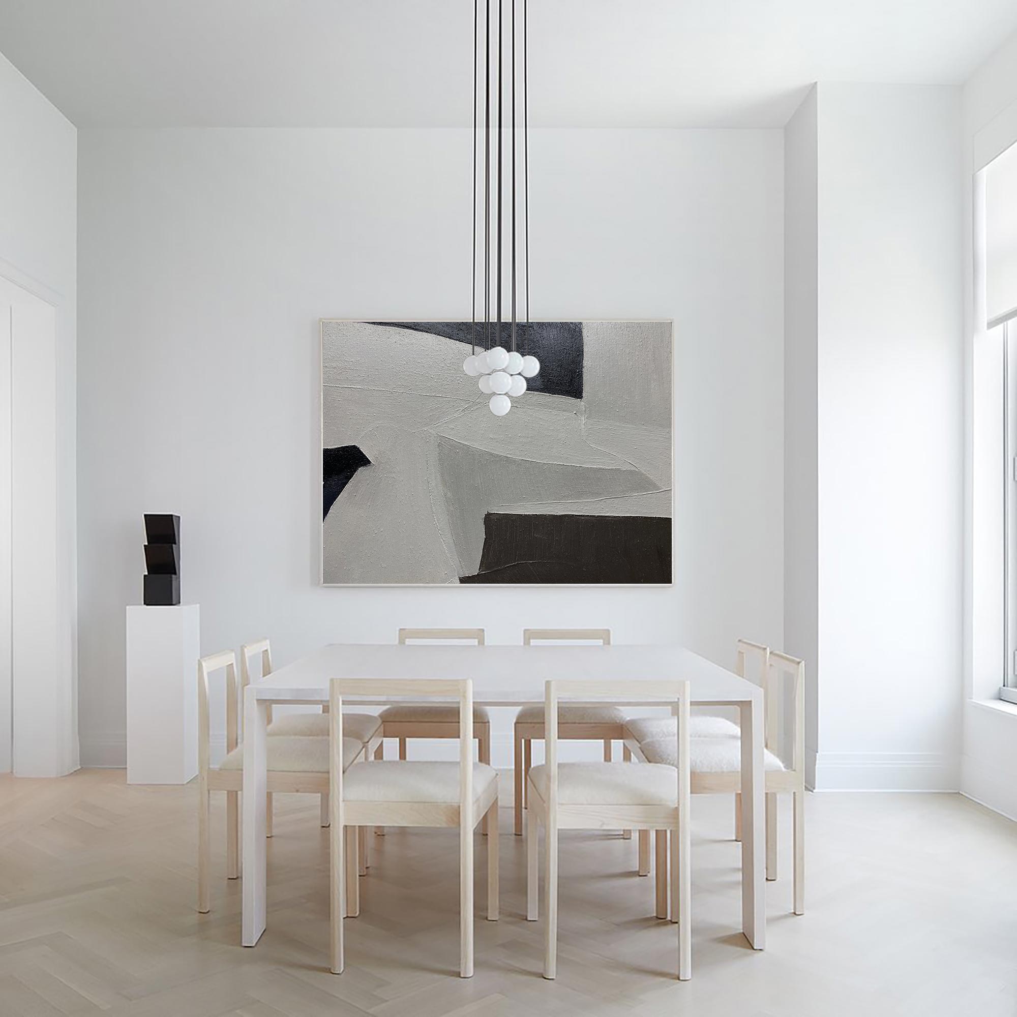Black And Grey Abstract Painting ABAH63 - Neutralighting