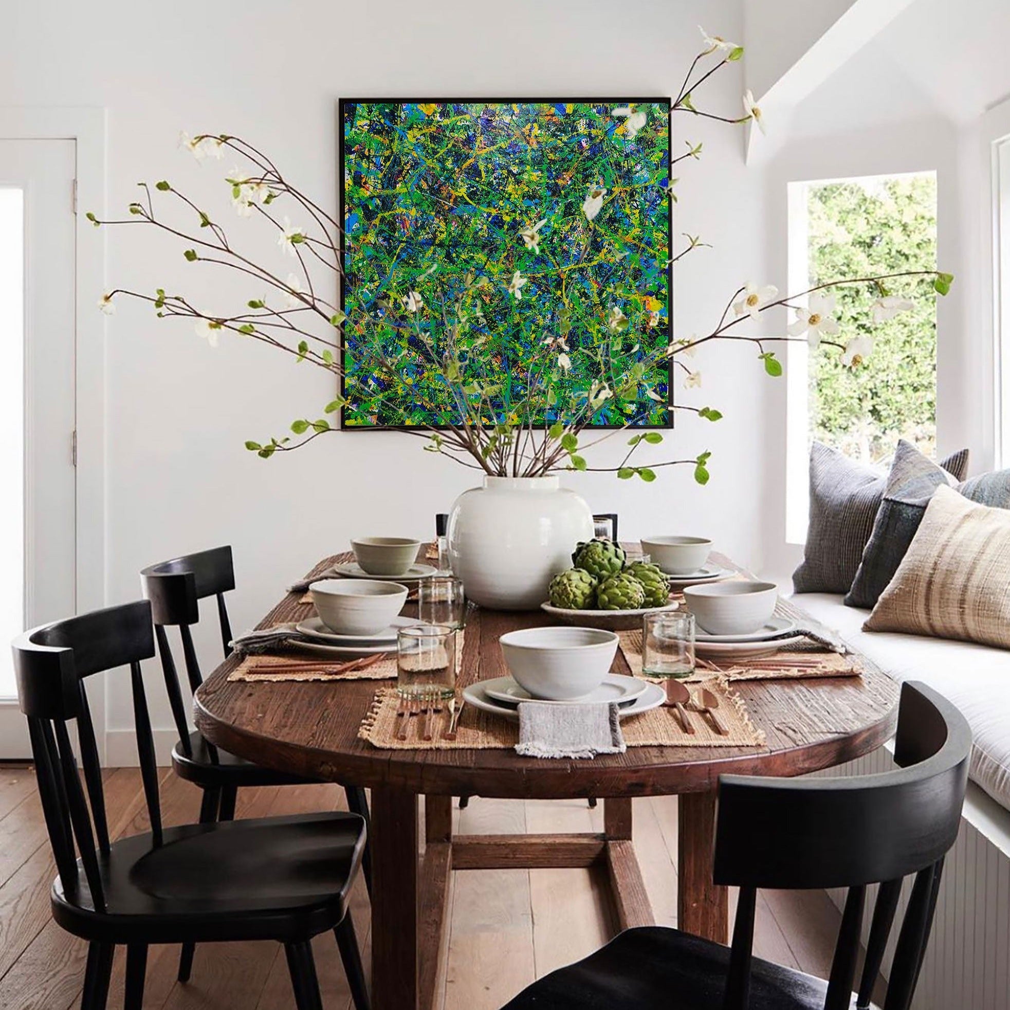 Abstract Green Blue Textured Square Canvas Art