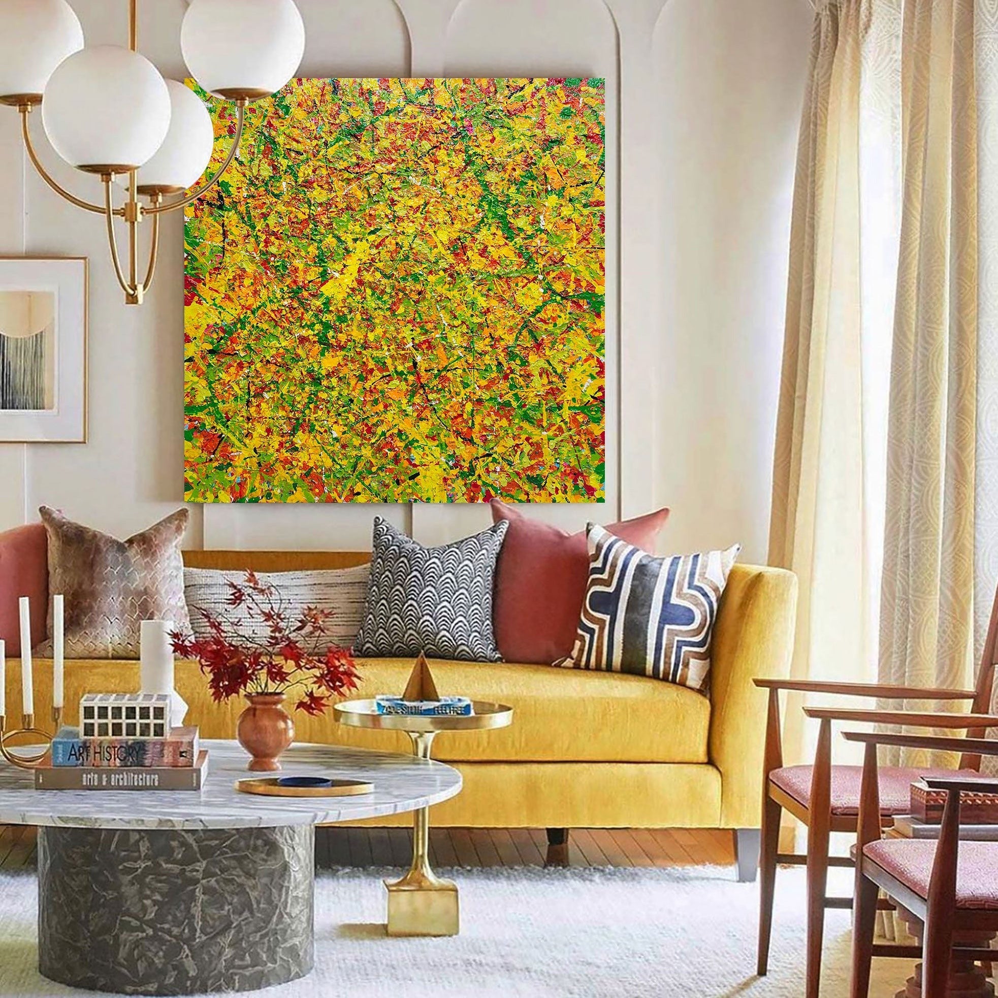 Yellow Green Textured Abstract Square Art