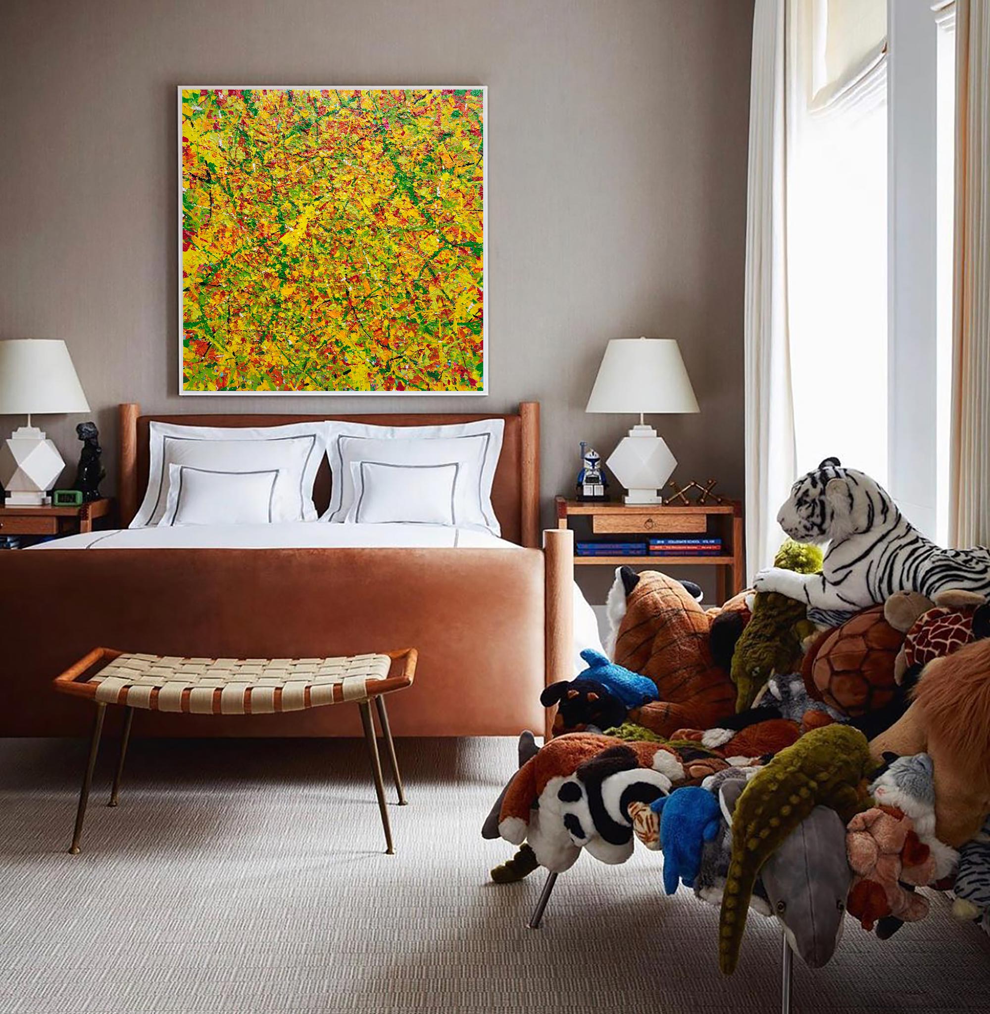 Yellow Green Textured Abstract Square Art