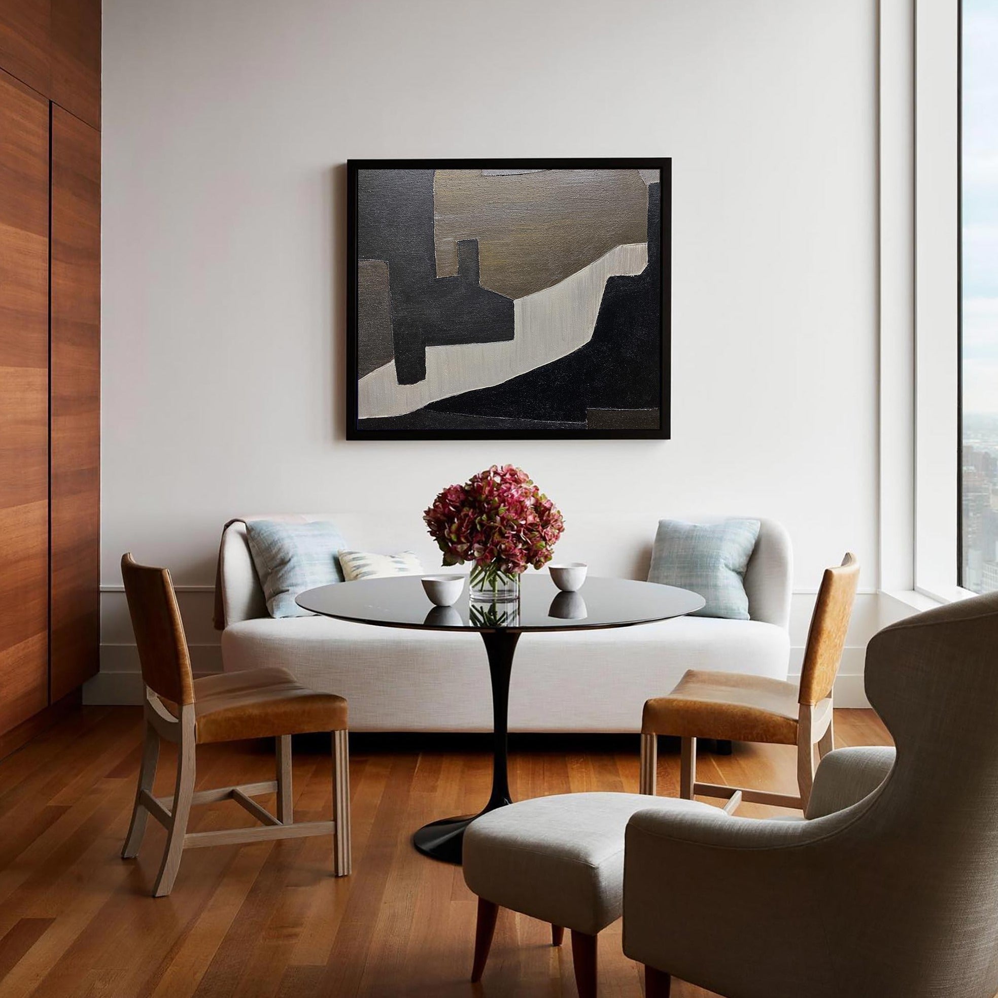 Contemporary Minimalist Black White Geometric Abstract Painting