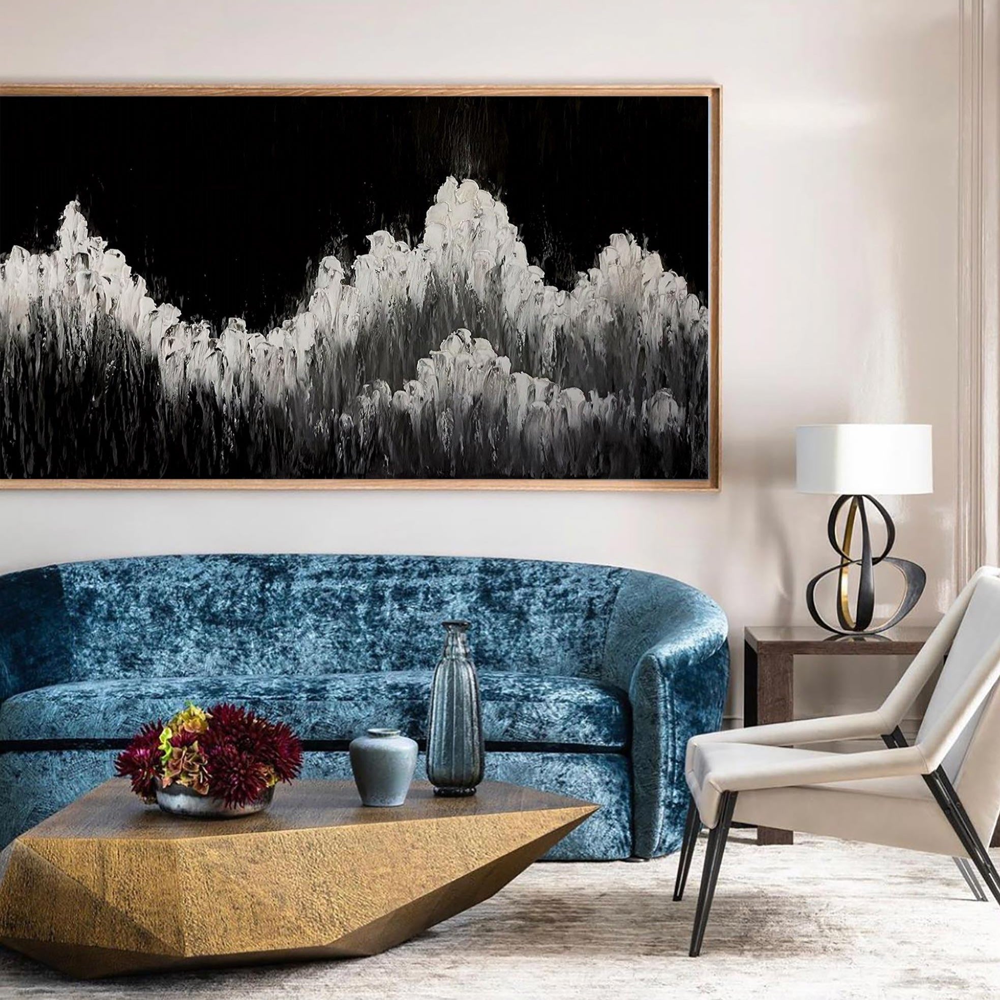 Abstract Black White Mountain Landscape Painting