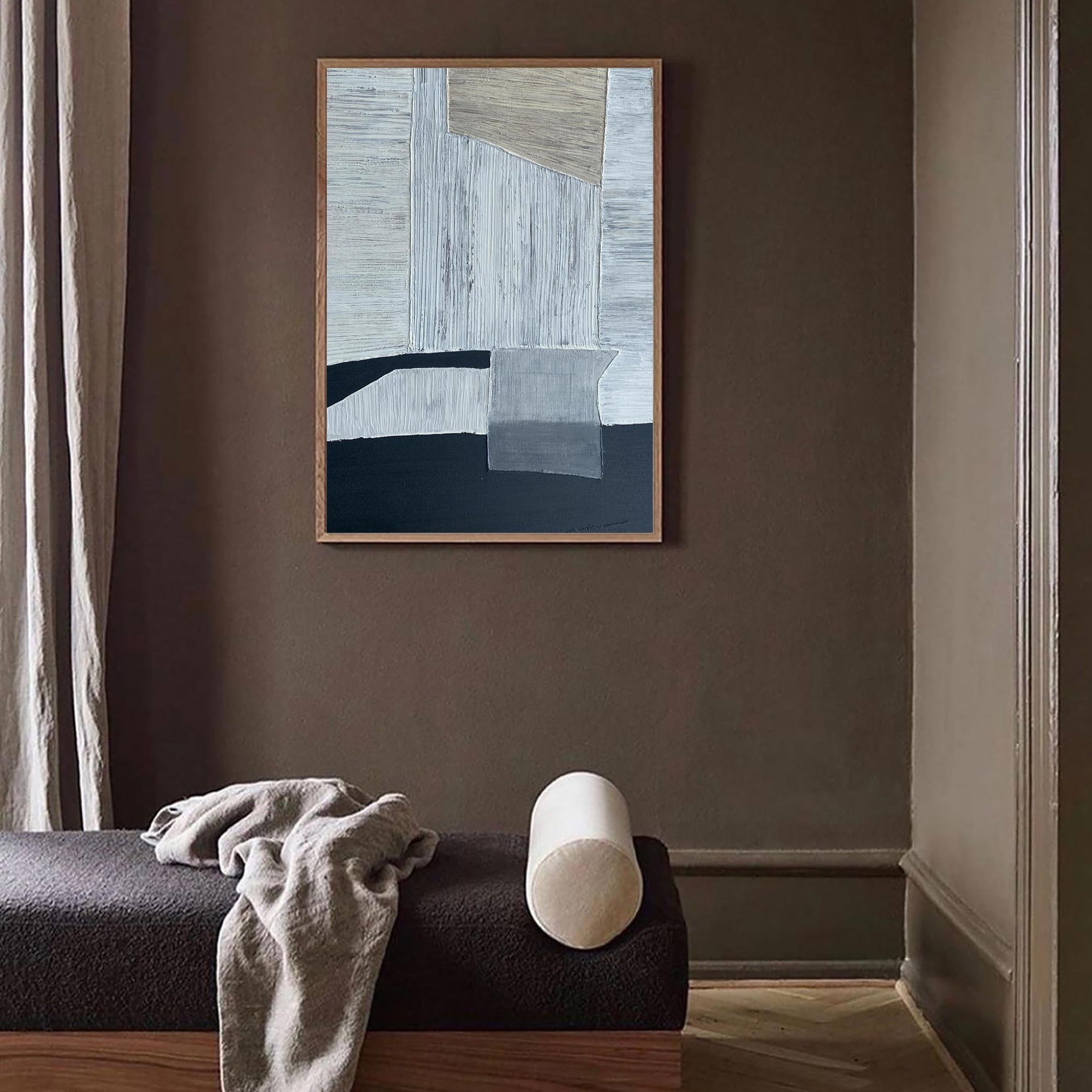 Layered Geometric Abstract Hand‑Painted Brush‑Stroke Textured Artwork