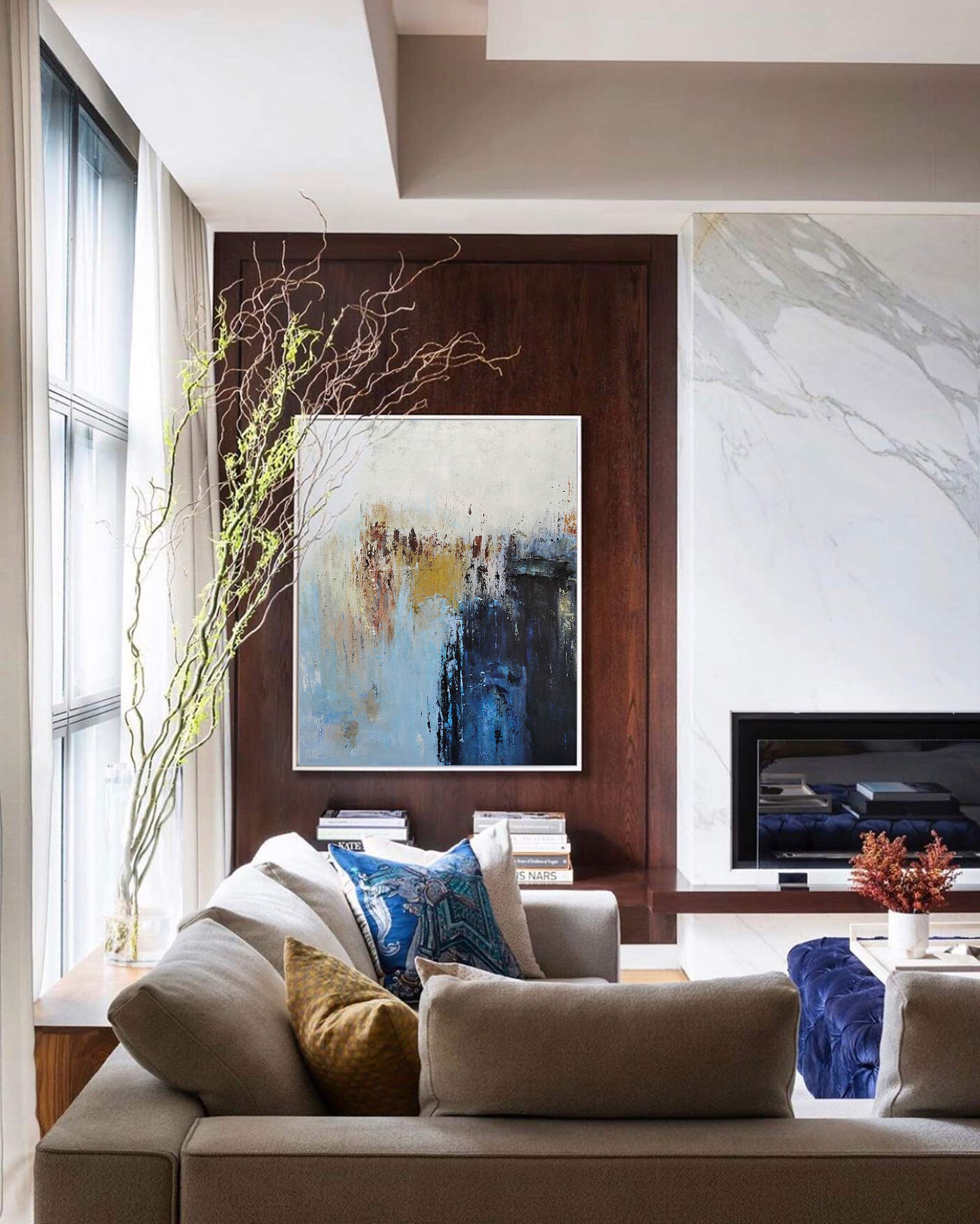 Vertical Impasto Abstract Unstretched Acrylic Canvas Wall Artwork