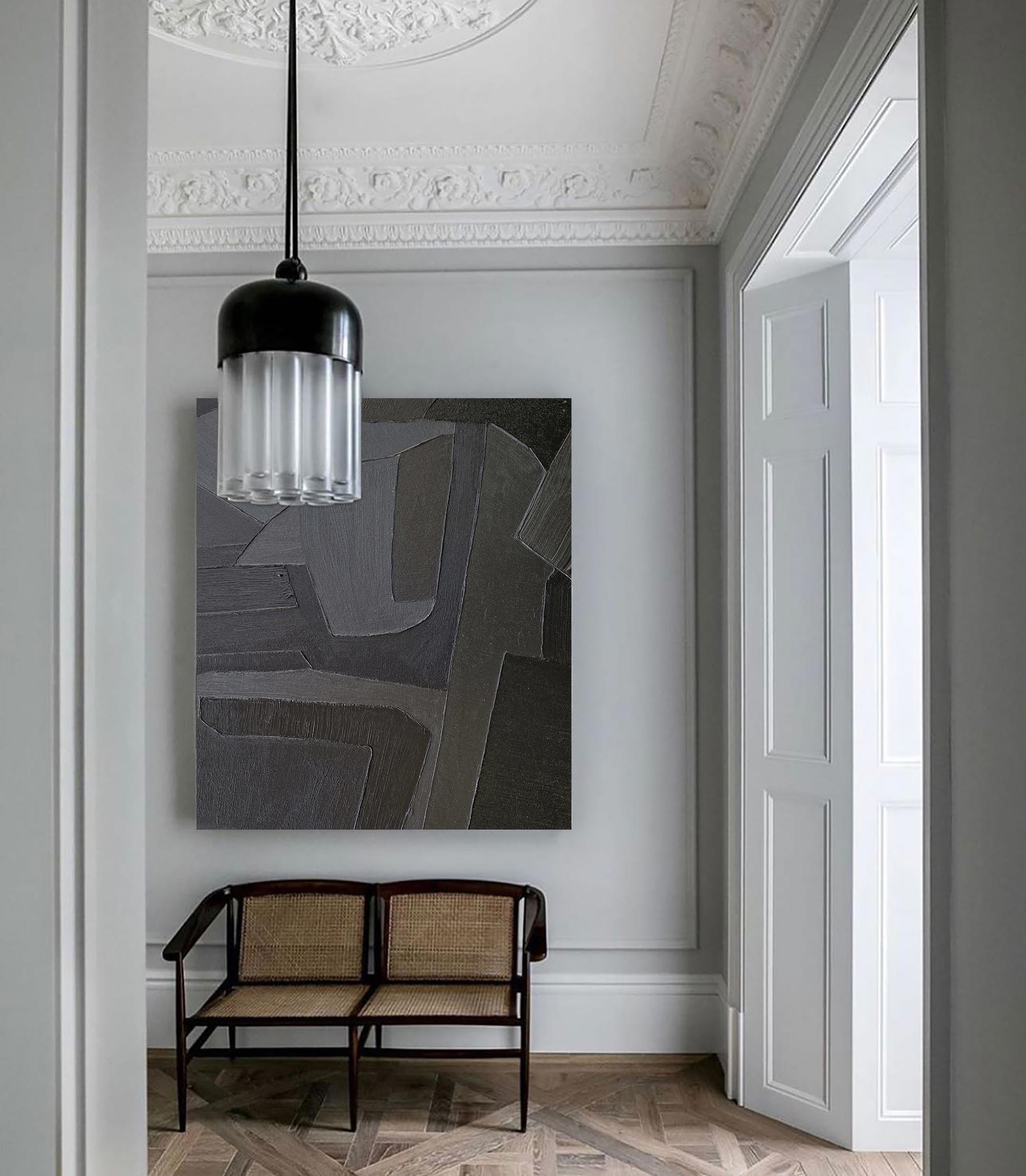 Wall Art Abstract Geometric Dark Charcoal Minimalist Textured Canvas Living Room | Neutralighting
