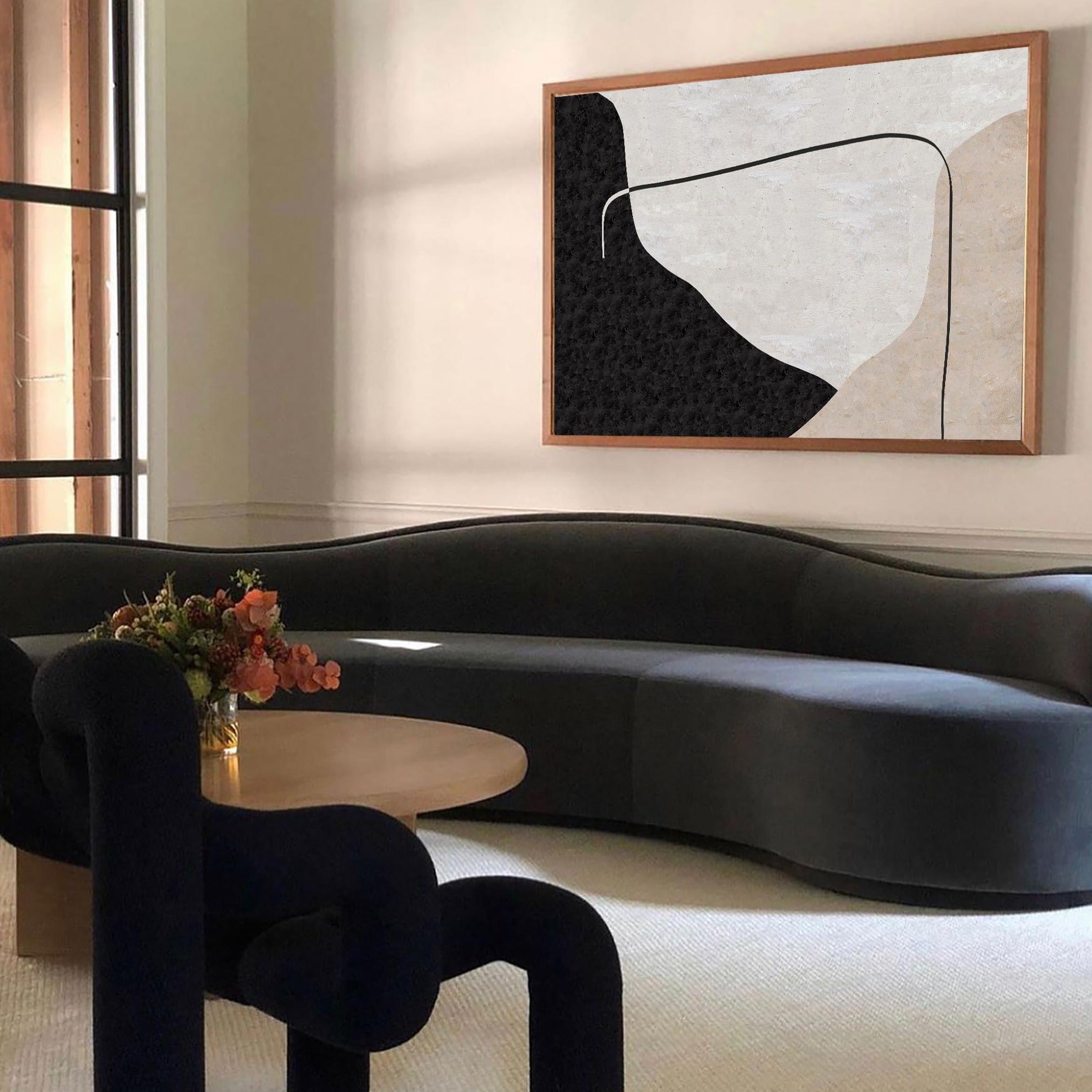 Minimalist Black Beige Abstract Face Silhouette Painting
