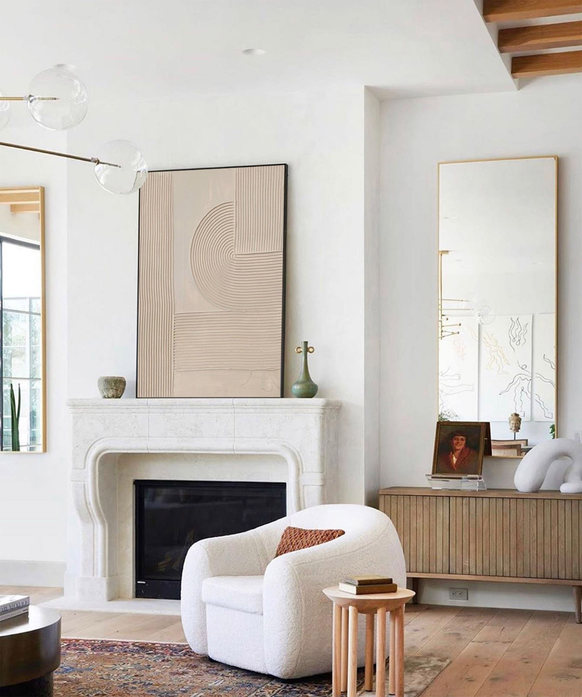Modern Beige Linear Geometric Abstract Wall Art