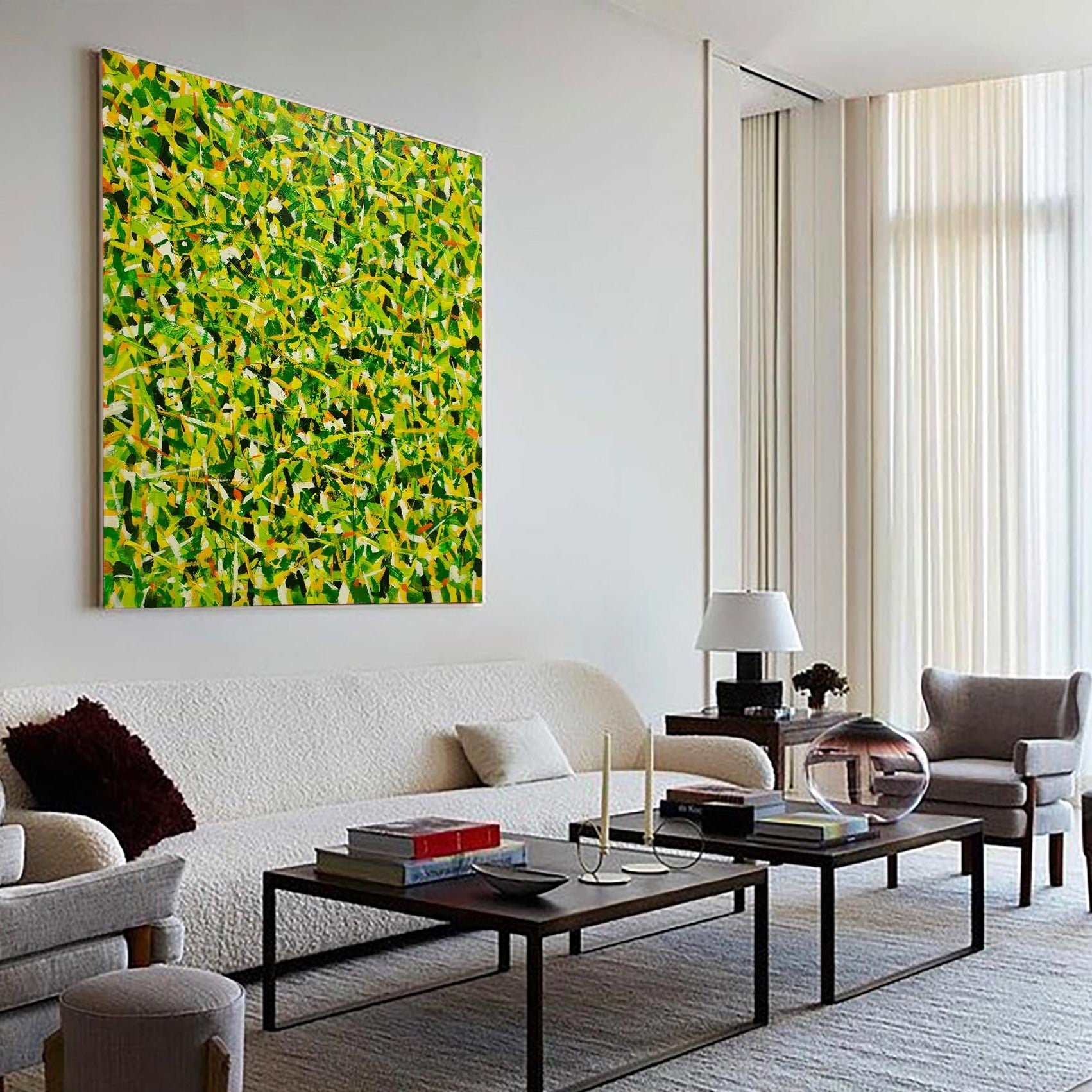 Green Yellow Textured Square Abstract Art