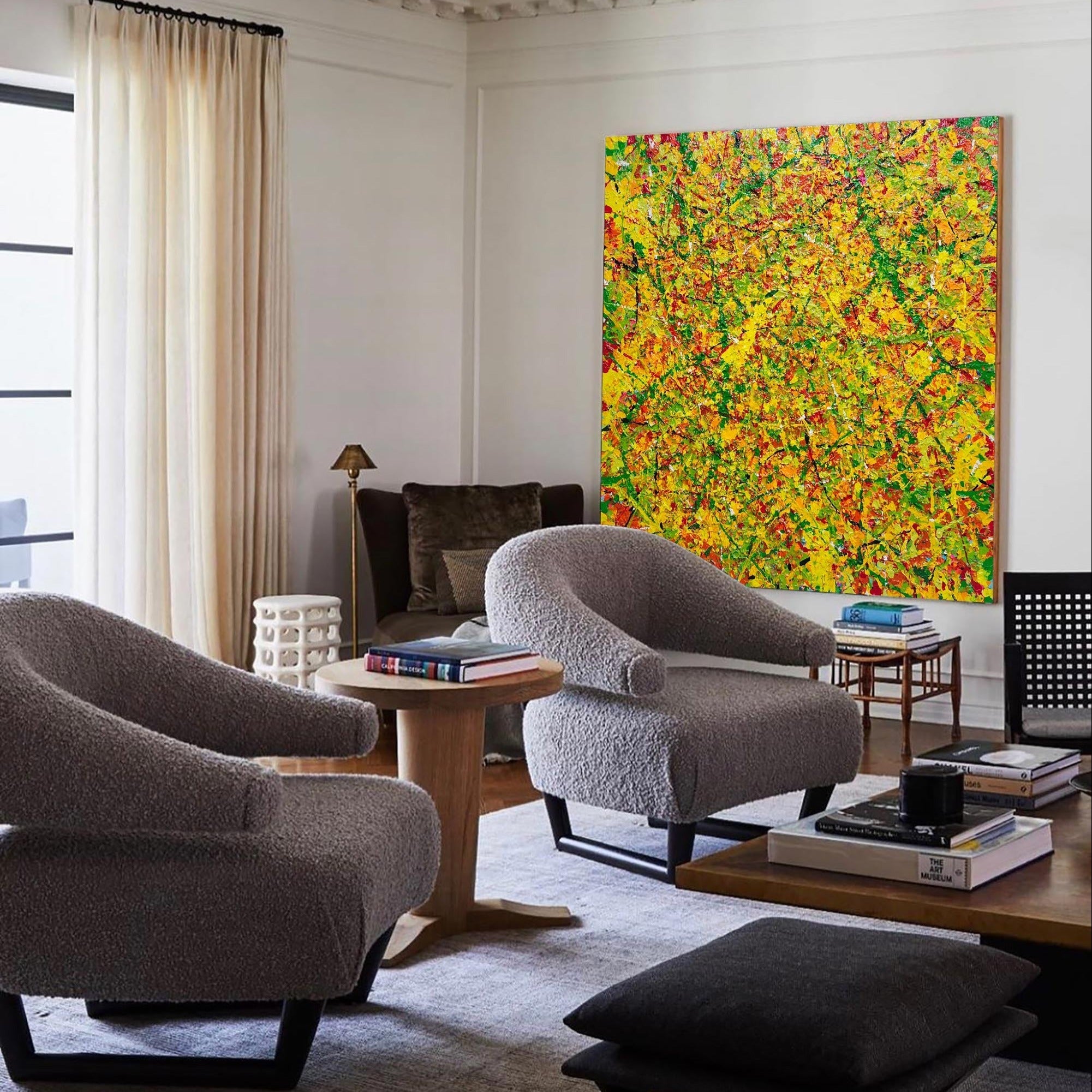 Yellow Green Textured Abstract Square Art