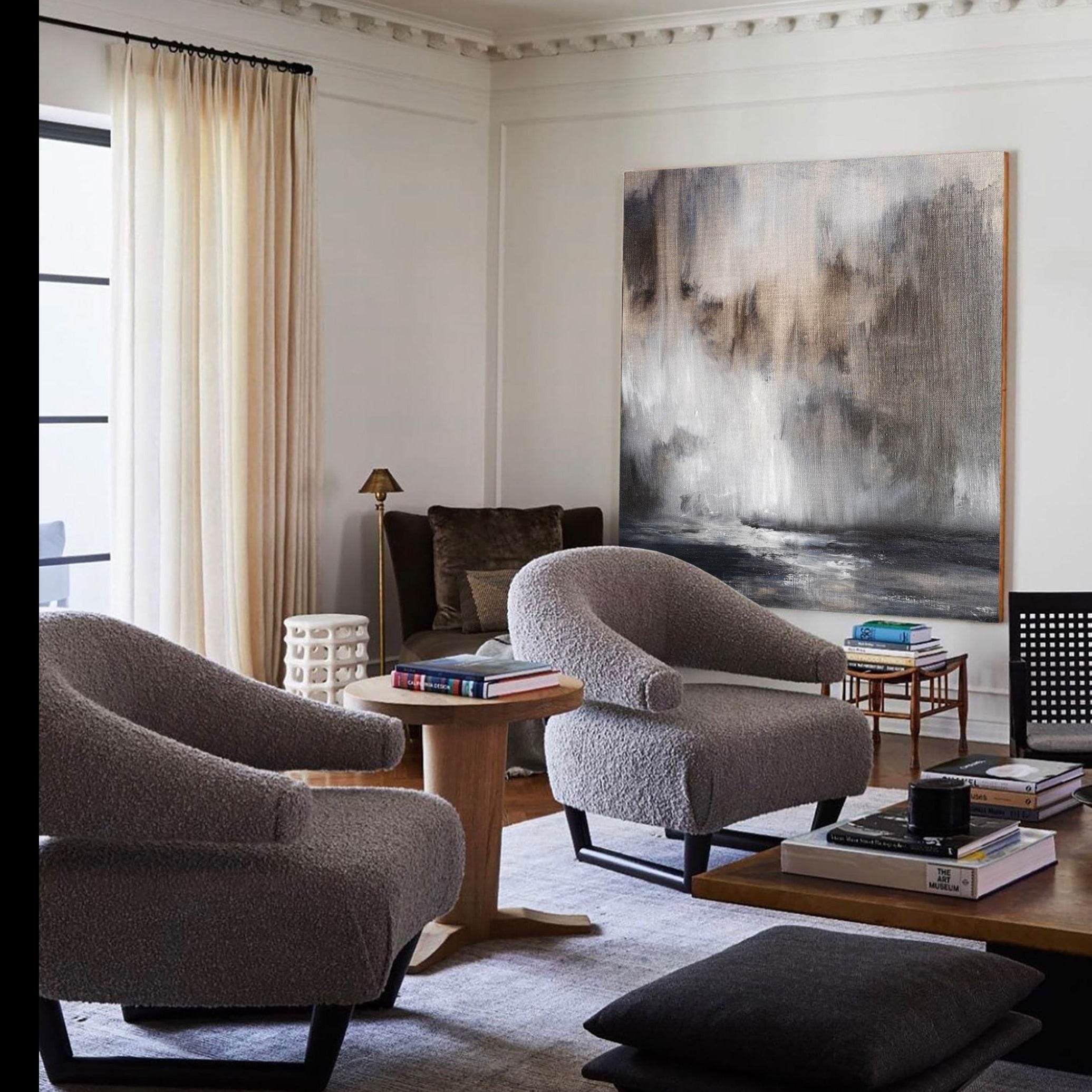 Wall Art Neutral Abstract Stormy Sea Landscape Modern Texture Living Room | Neutralighting
