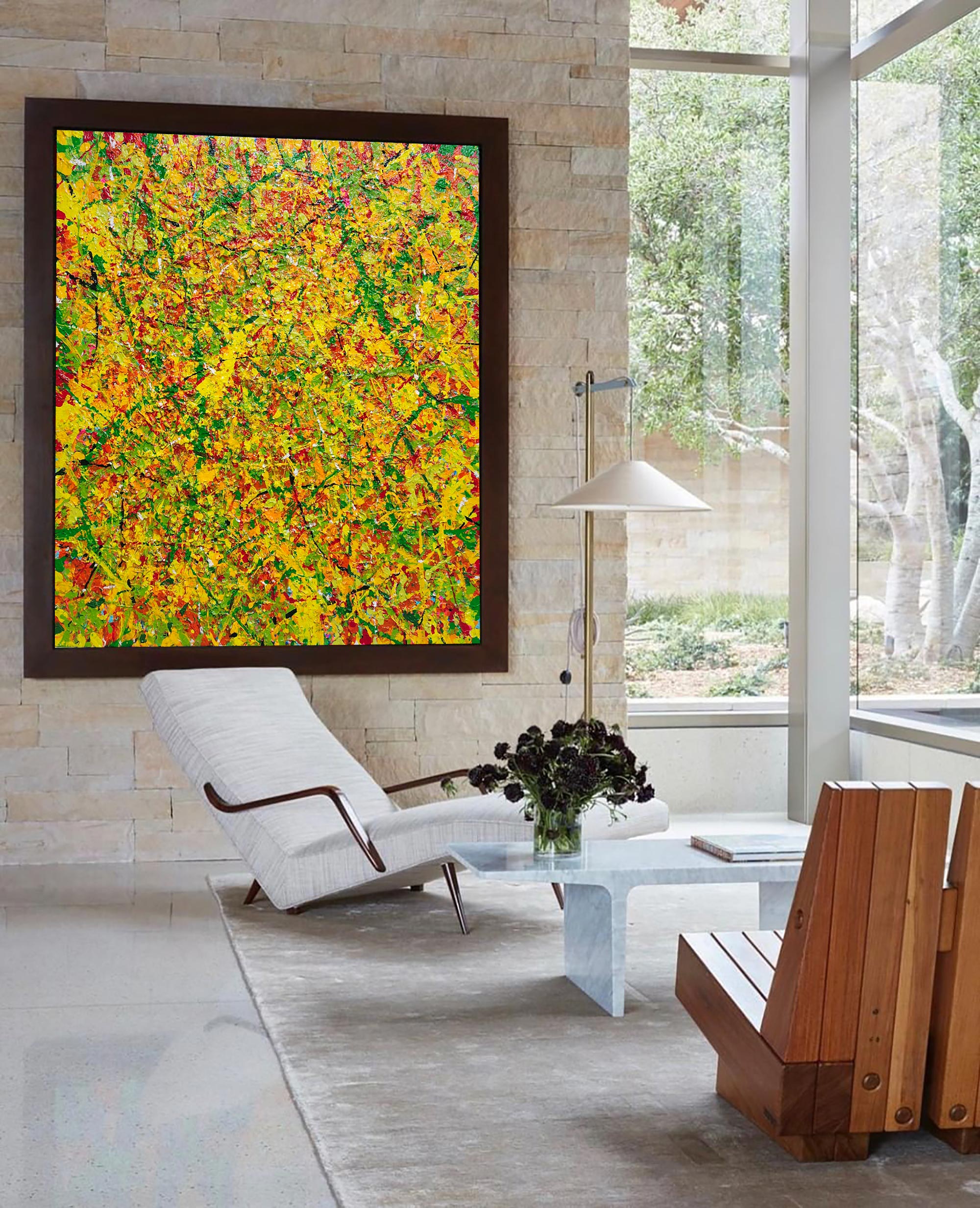 Yellow Green Textured Abstract Square Art