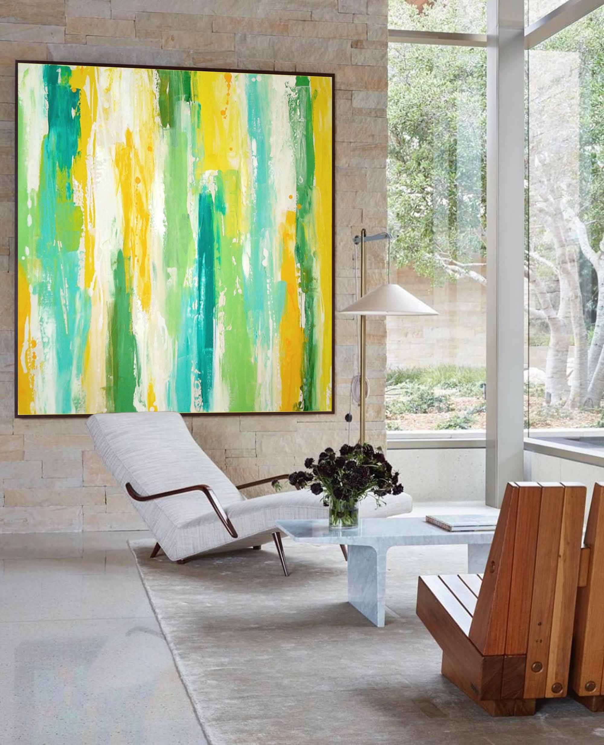 Cheerful Multigreen Vertical Textured Wall Art