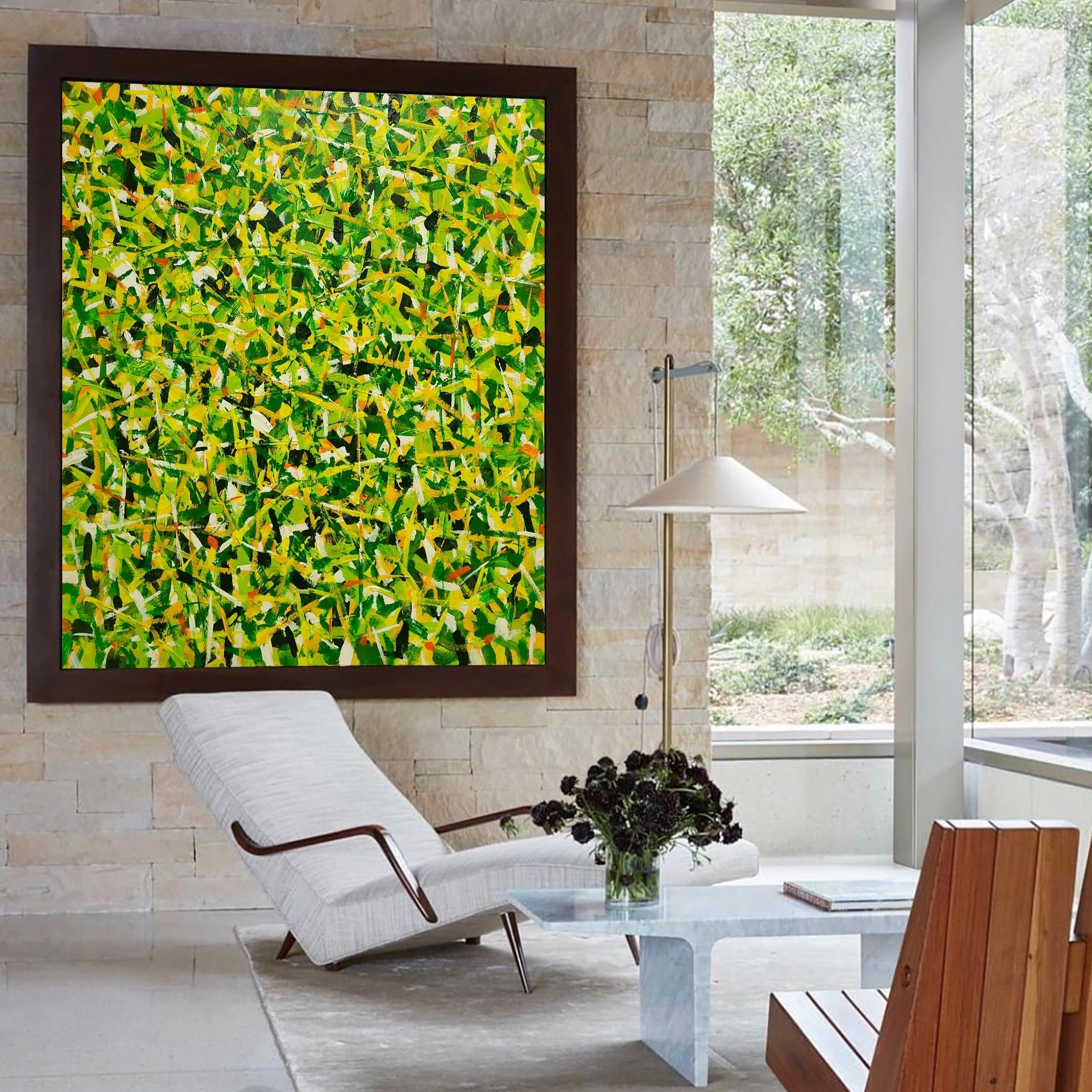 Green Yellow Textured Square Abstract Art
