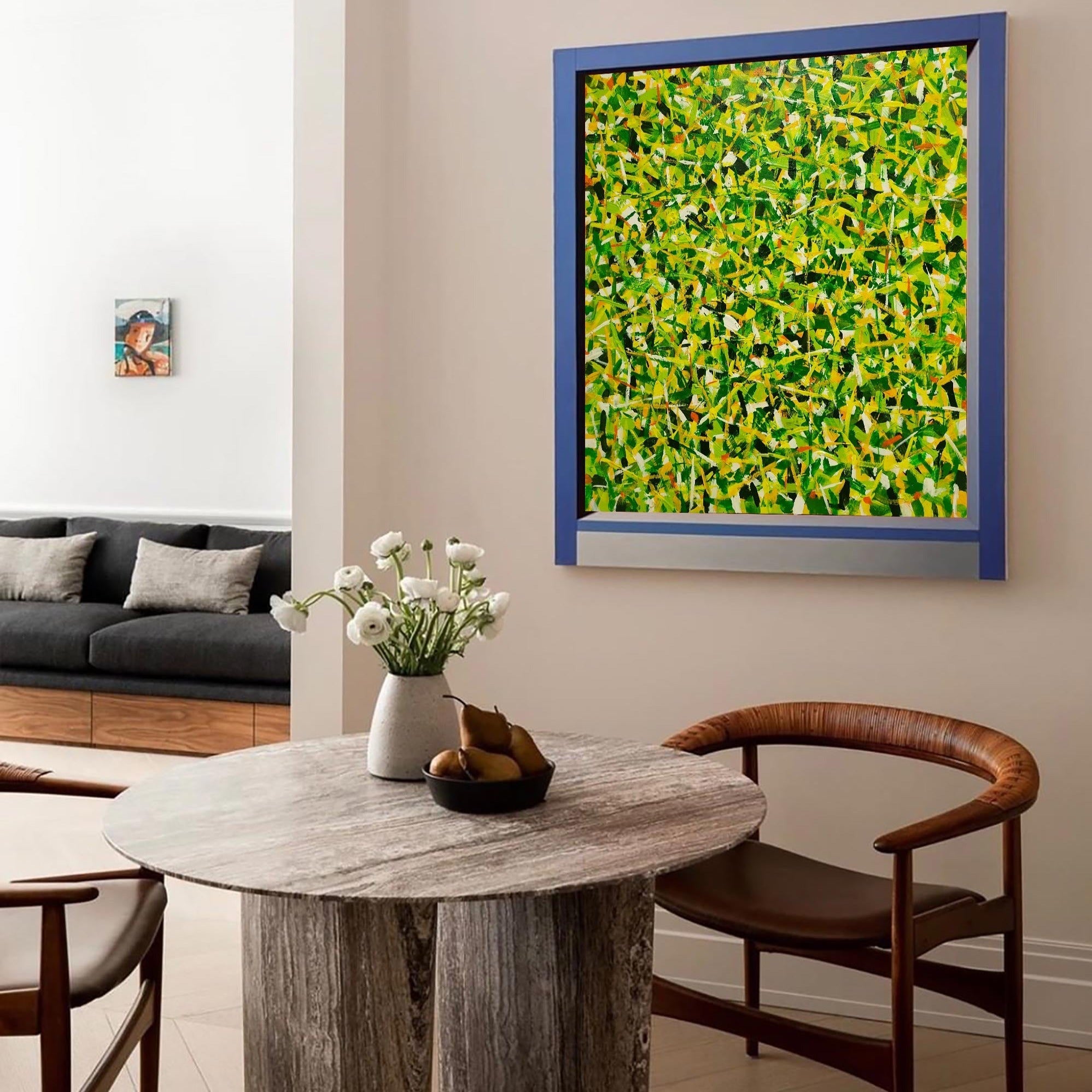 Green Yellow Textured Square Abstract Art