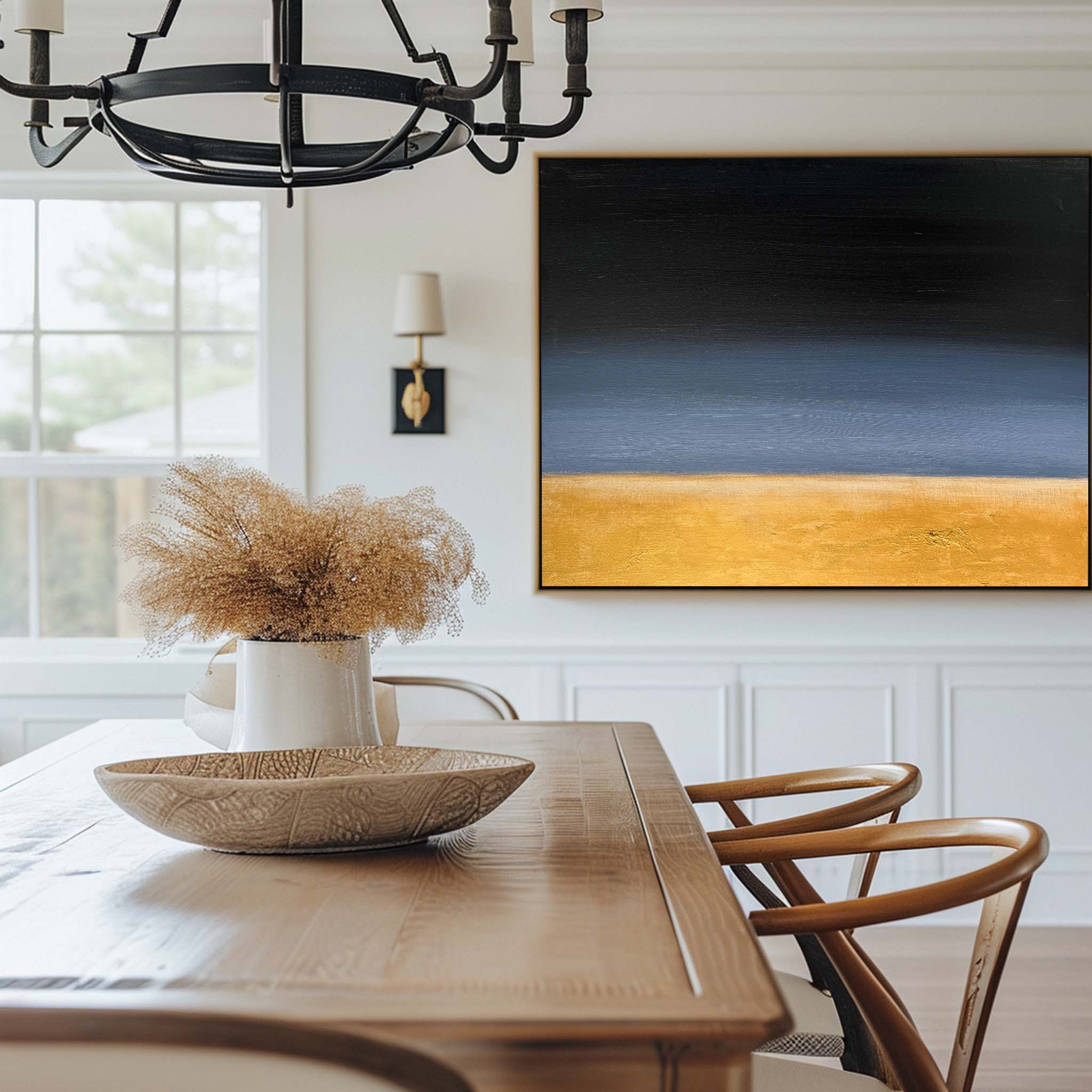Two‑Tone Horizon Minimal Abstract Unstretched Linen Canvas Wall Art