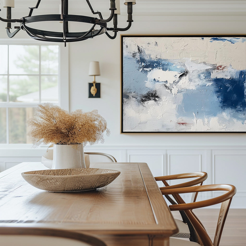 Cool‑Tone Blue‑White‑Grey Abstract Heavy Impasto Blended‑Hue Textured Artwor