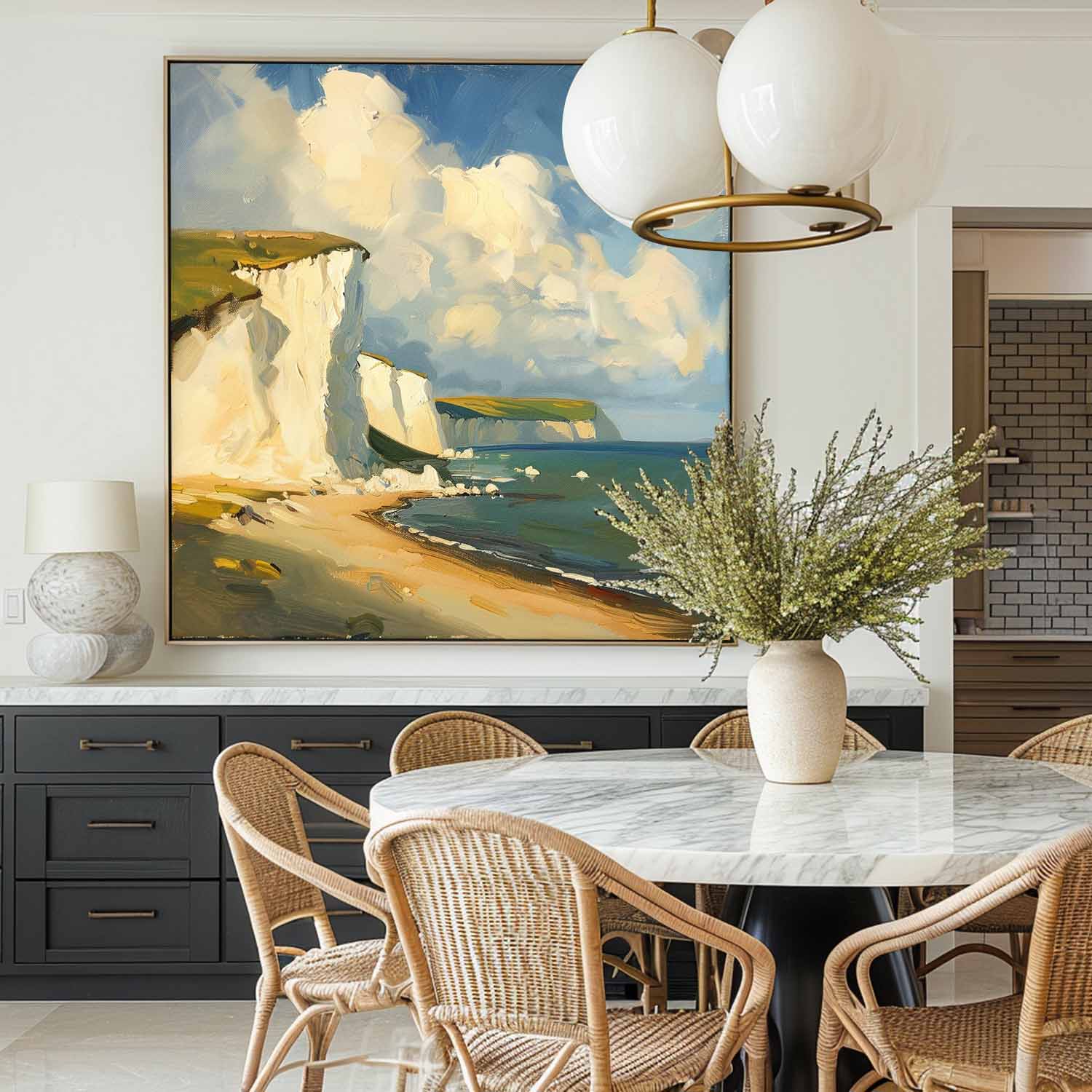 Sunlit Coastal Cliffs Landscape Art