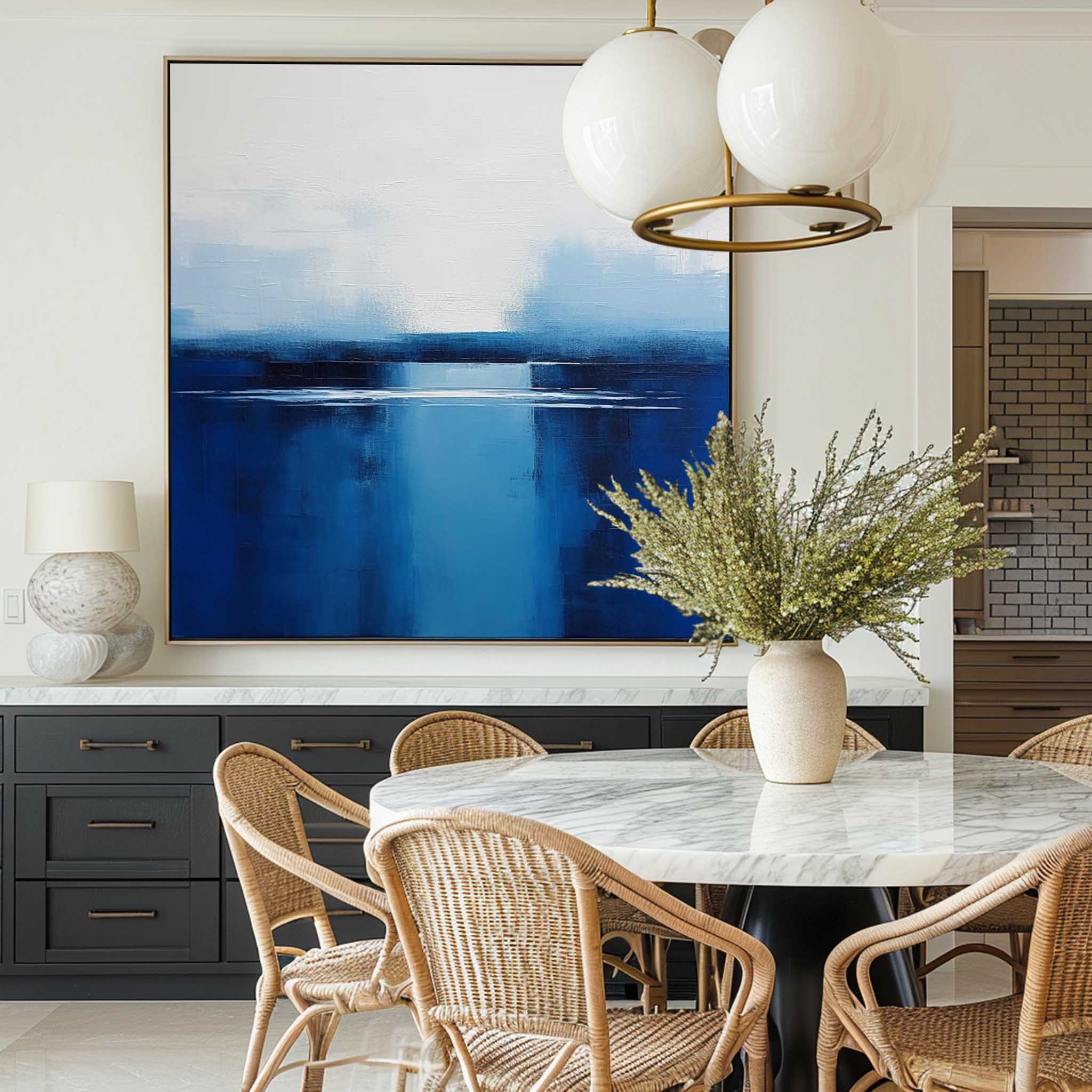 Blue Ink Wash Lakeside Horizon Canvas Art
