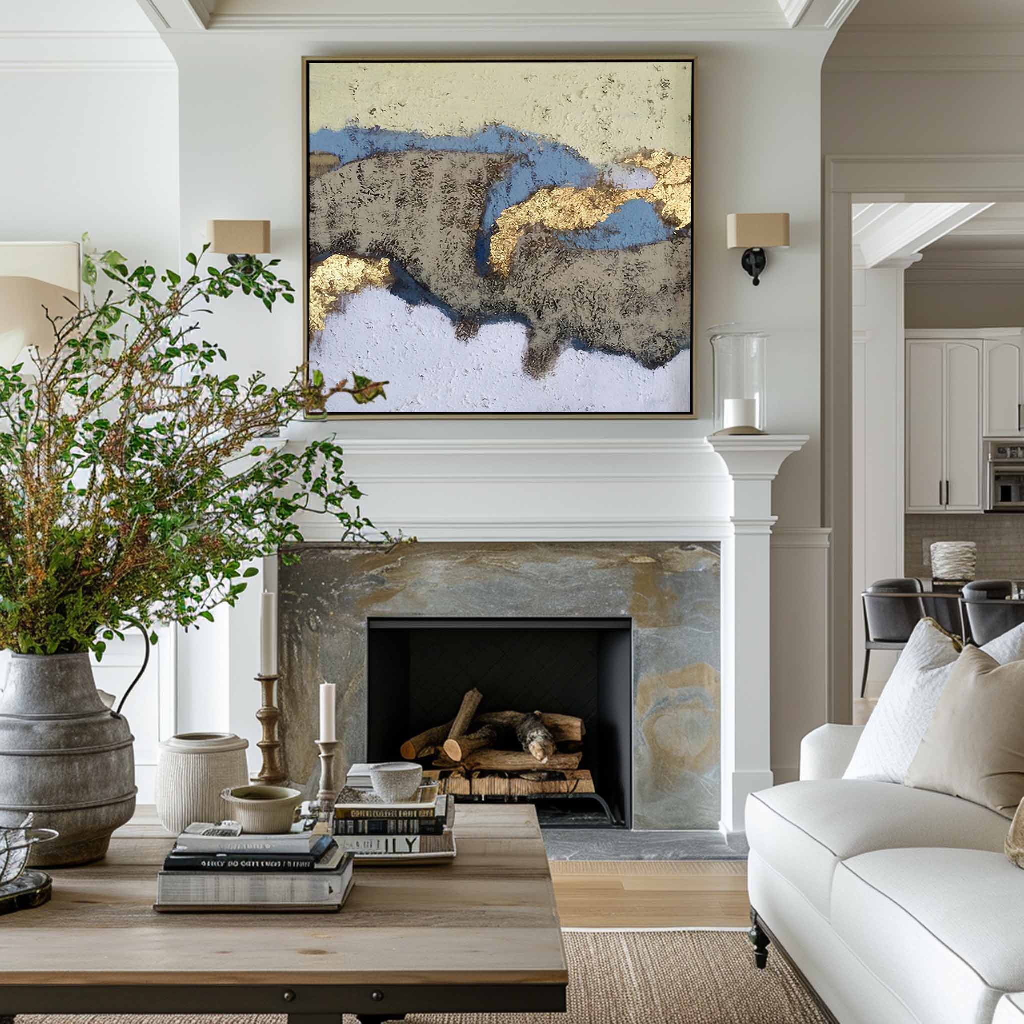 Abstract Blue Gold Organic Texture Wall Art