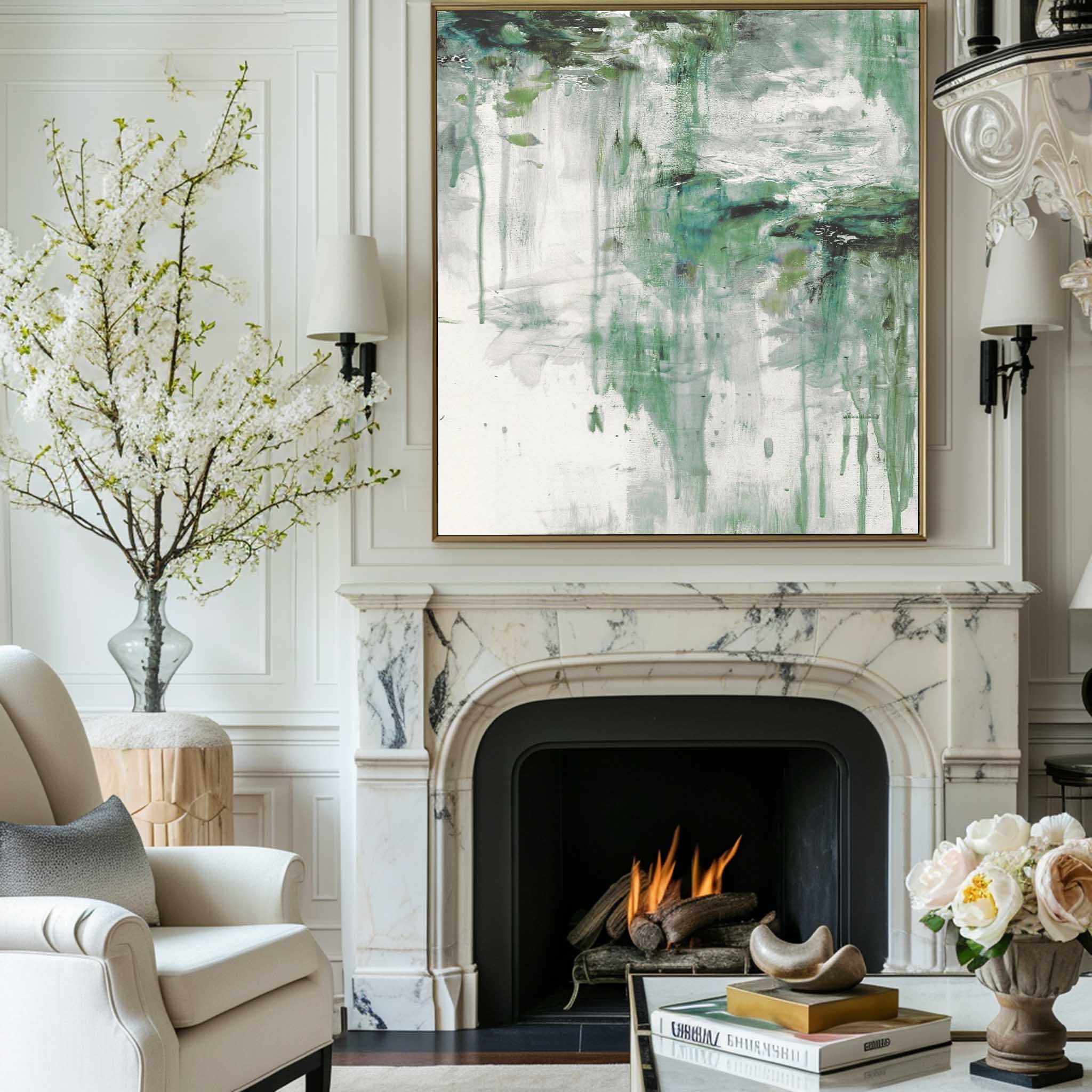 Vertical Fresh Green Dripping Texture  Wall Art